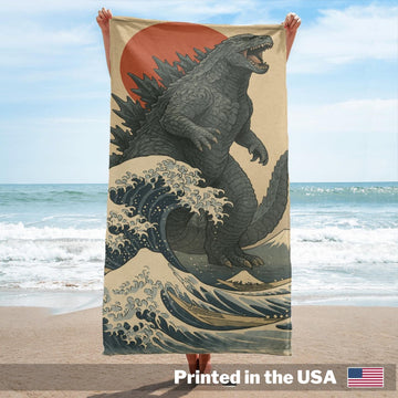 Vintage Japanese Godzilla Beach Towel, Beach Towel, Summer Gift for Him, Girl Trip Essentials, Aesthetic Travel Accessories, Retro Kaiju