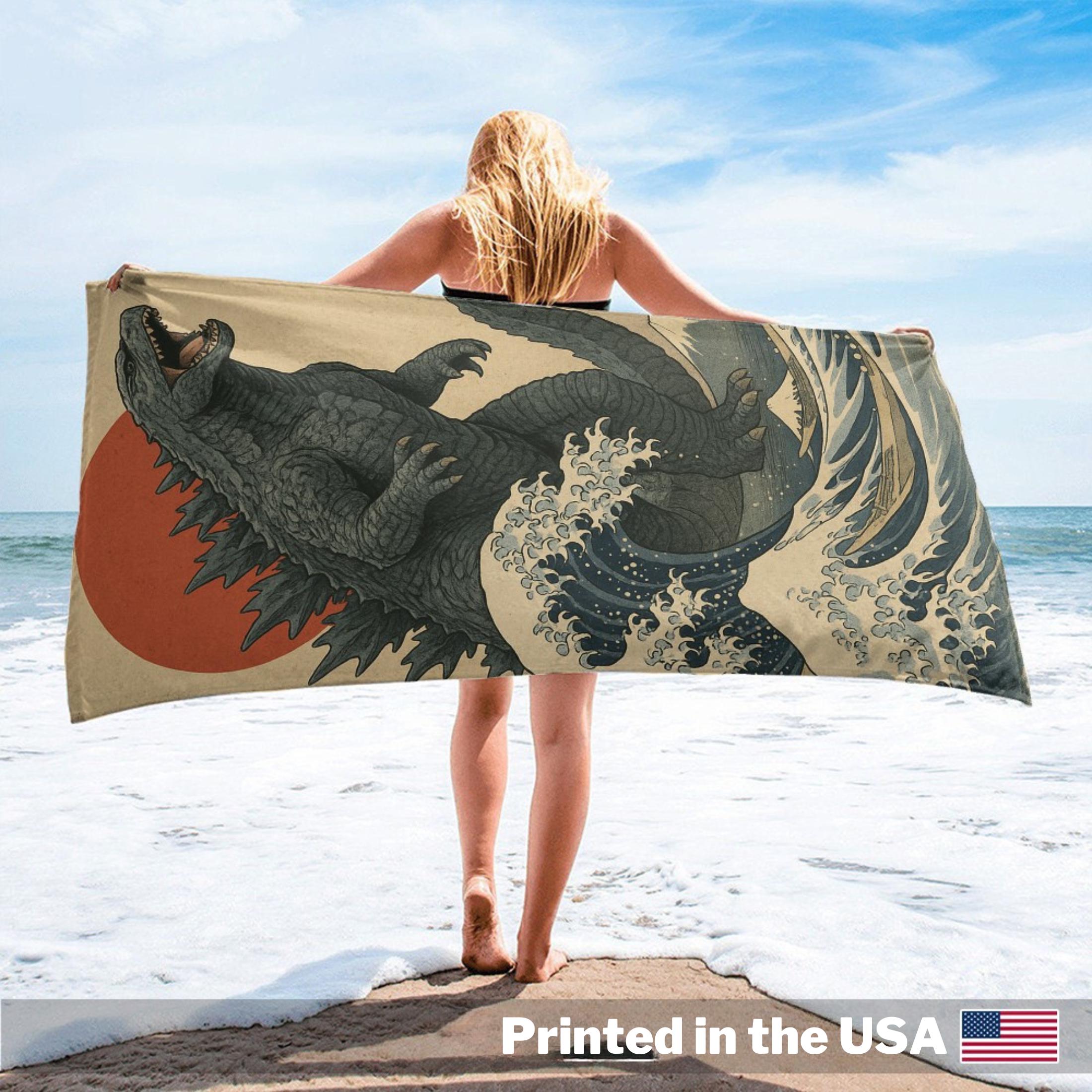 Vintage Japanese Godzilla Beach Towel, Beach Towel, Summer Gift for Him, Girl Trip Essentials, Aesthetic Travel Accessories, Retro Kaiju
