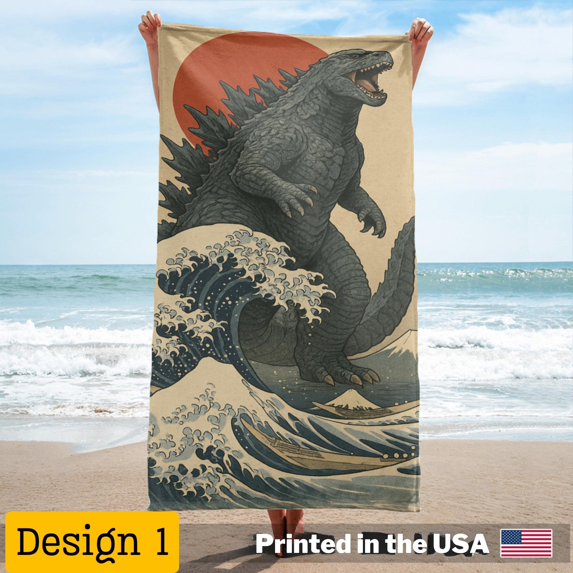 Vintage Japanese Godzilla Beach Towel, Beach Towel, Summer Gift for Him, Girl Trip Essentials, Aesthetic Travel Accessories, Retro Kaiju