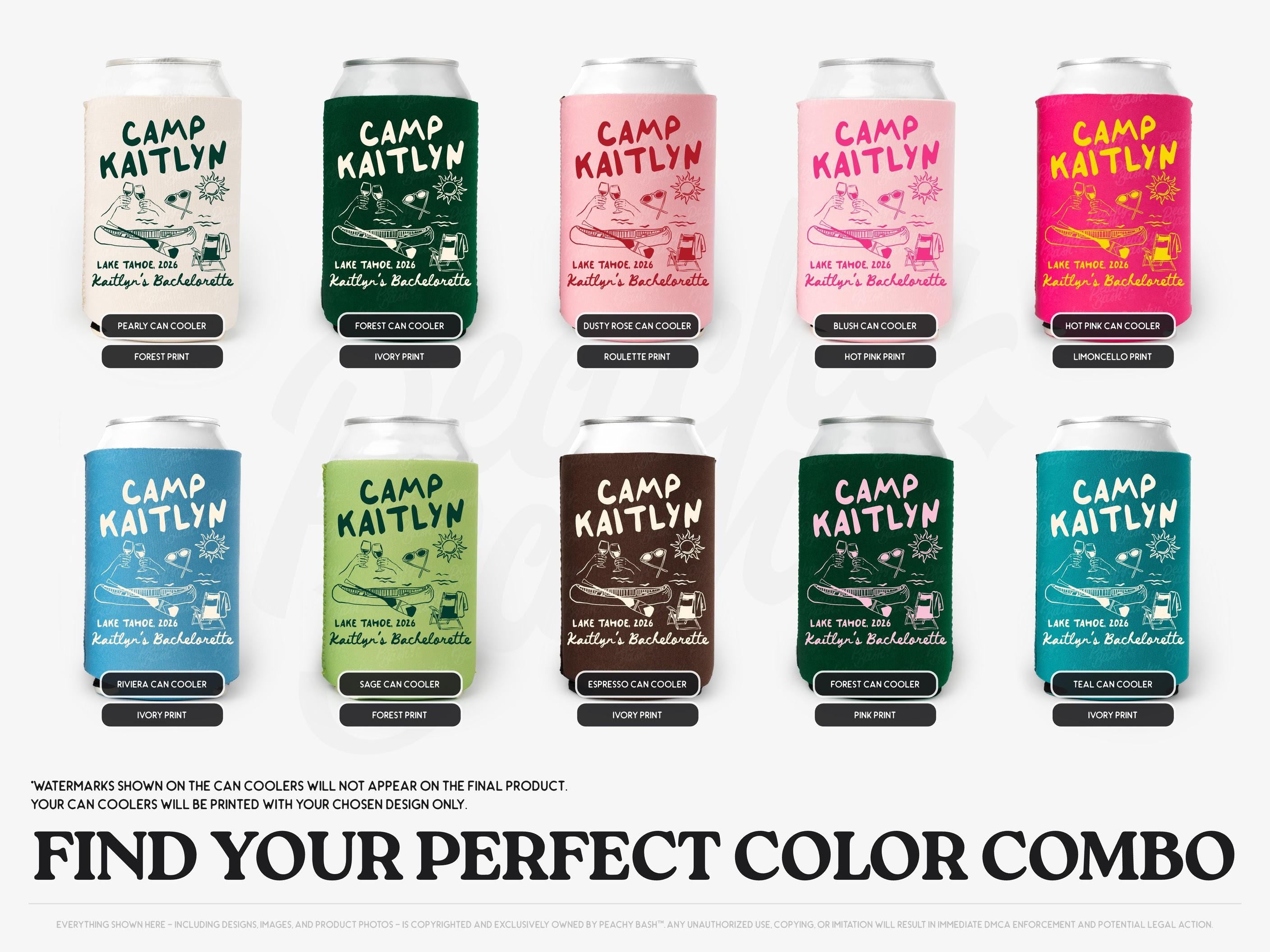 Camp Bachelorette Can Coolers, Personalized Lake Club Bachelorette Drink Can Sleeves, Camping Bachelorette Party Favors, Girls Weekend Trip
