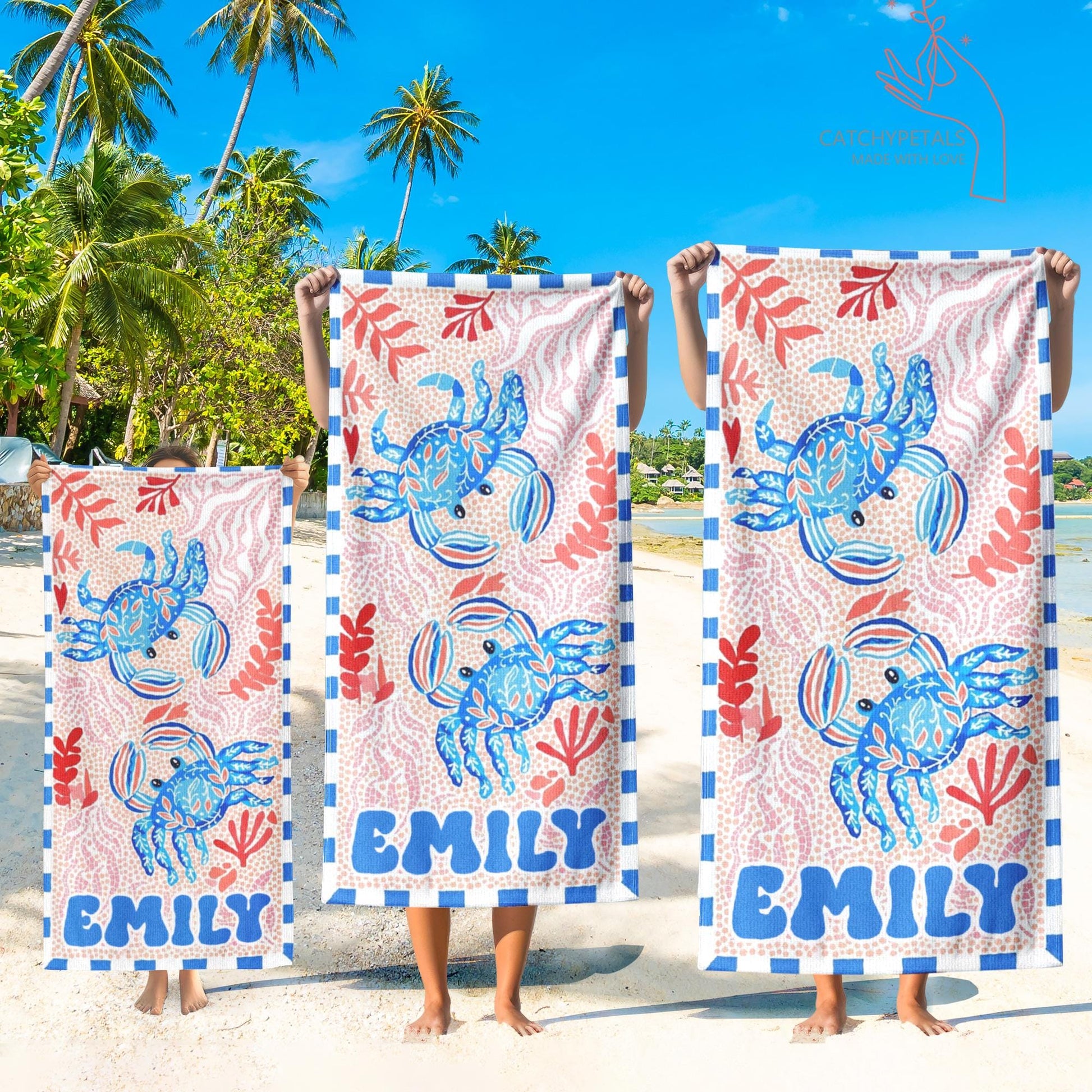 Personalized Retro Beach Towel, Marine Animal Beach Towel, Custom Name Towel, Summer Vacation Gift, Gift for Bestfriend, Bachelorette Party