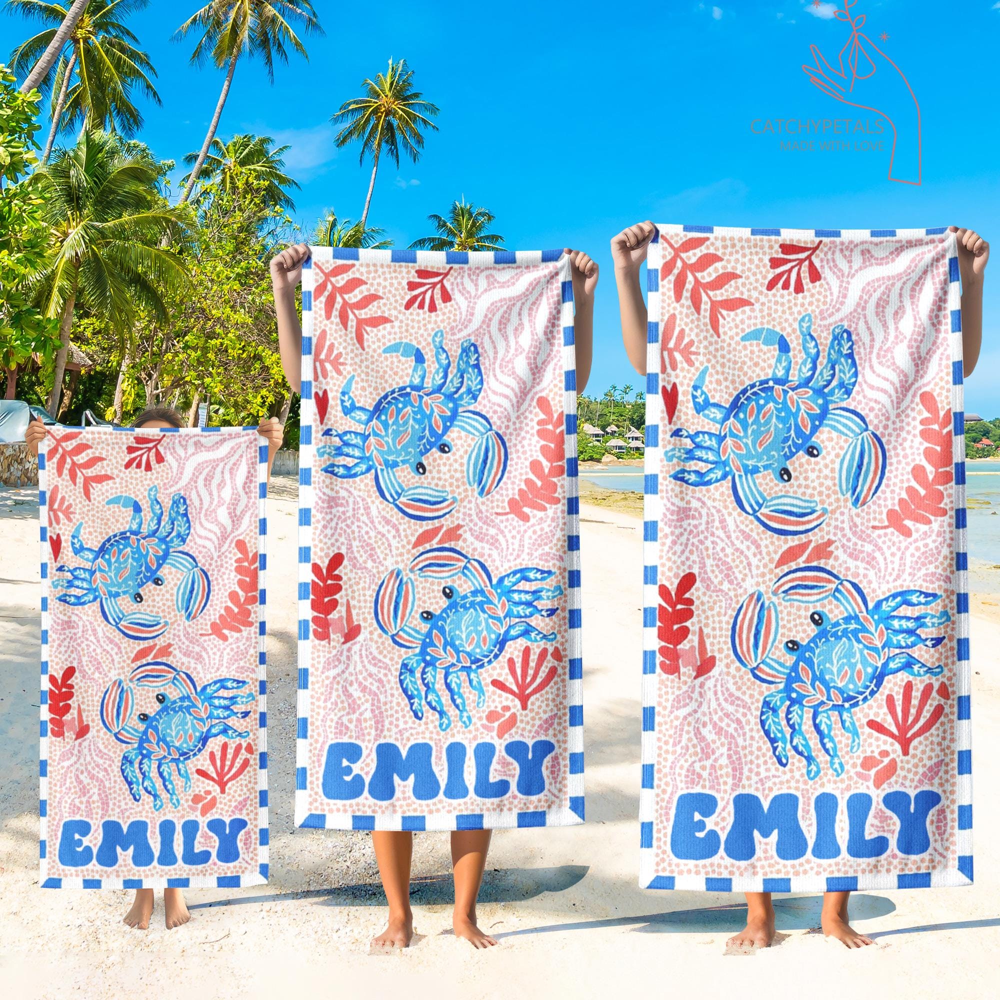 Personalized Retro Beach Towel, Marine Animal Beach Towel, Custom Name Towel, Summer Vacation Gift, Gift for Bestfriend, Bachelorette Party