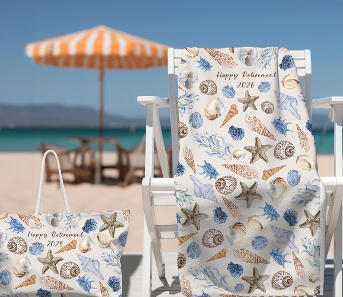 Retirement Gift Beach Towel for 2026 Shell Design Custom Towel for Beach Towels Pool Towel Personalized Towel Retirement Gift Women Coworker