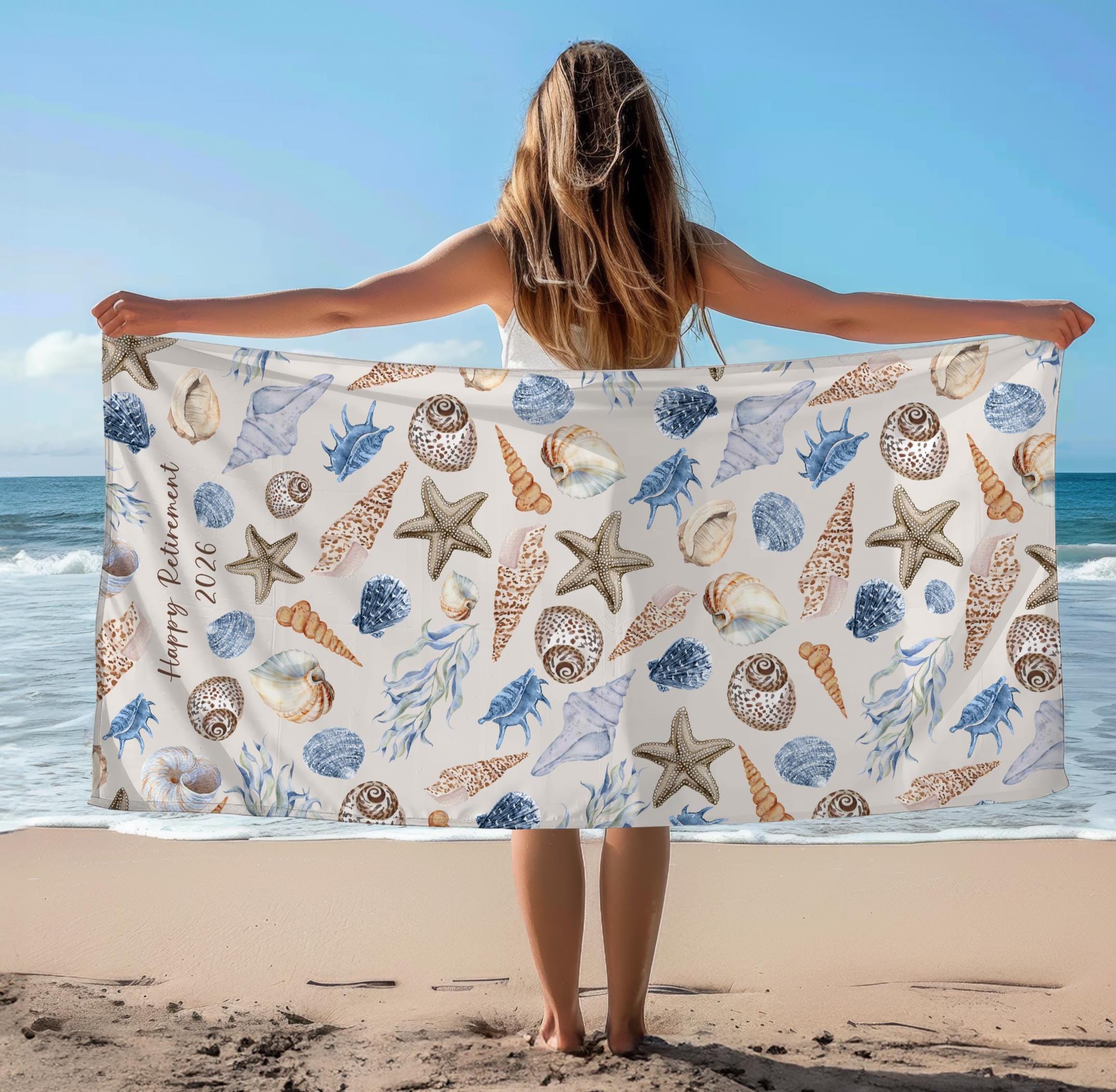 Retirement Gift Beach Towel for 2026 Shell Design Custom Towel for Beach Towels Pool Towel Personalized Towel Retirement Gift Women Coworker