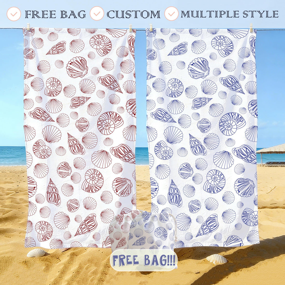 Personalized Slightly Subtle Seashell Patterned Beach Towel,Relaxing Seaside Vibes,Summer Coastal Gift,Ocean Inspired Style,Pool Party Towel