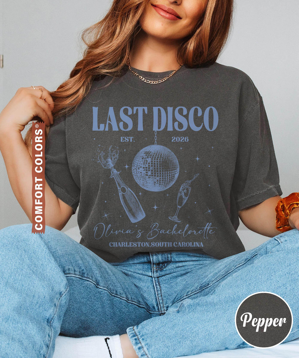 Last Disco Bachelorette Shirts, Disco Bride Personalized Shirt, Custom Name Bridal Party Gift, Bachelorette Tee, Wedding Comfort Colors® Tee