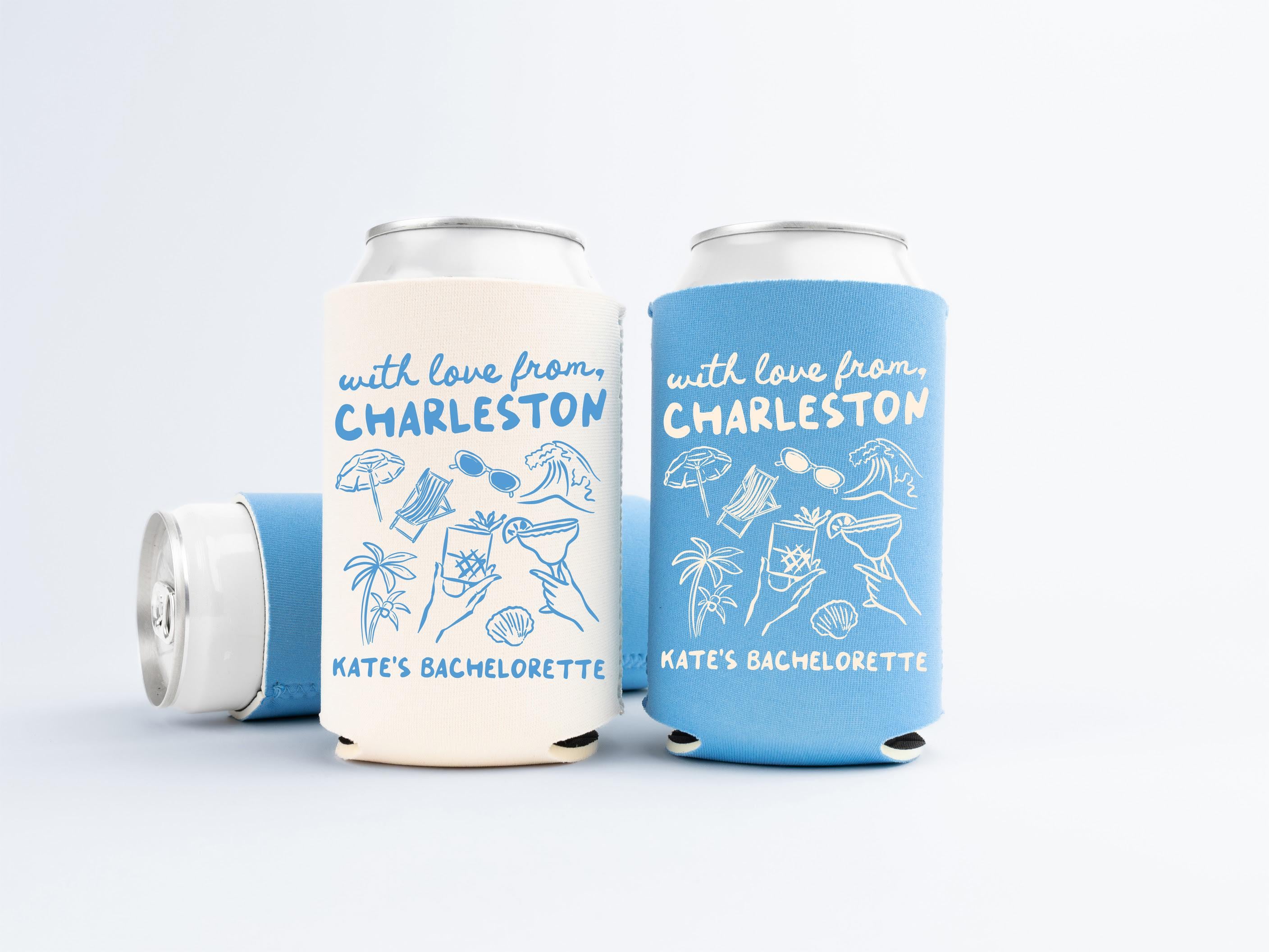 With Love From Charleston Bachelorette Can Cooler - Custom Beach Bachelorette Party Favors - Personalized Cozies in Regular and Slim Size
