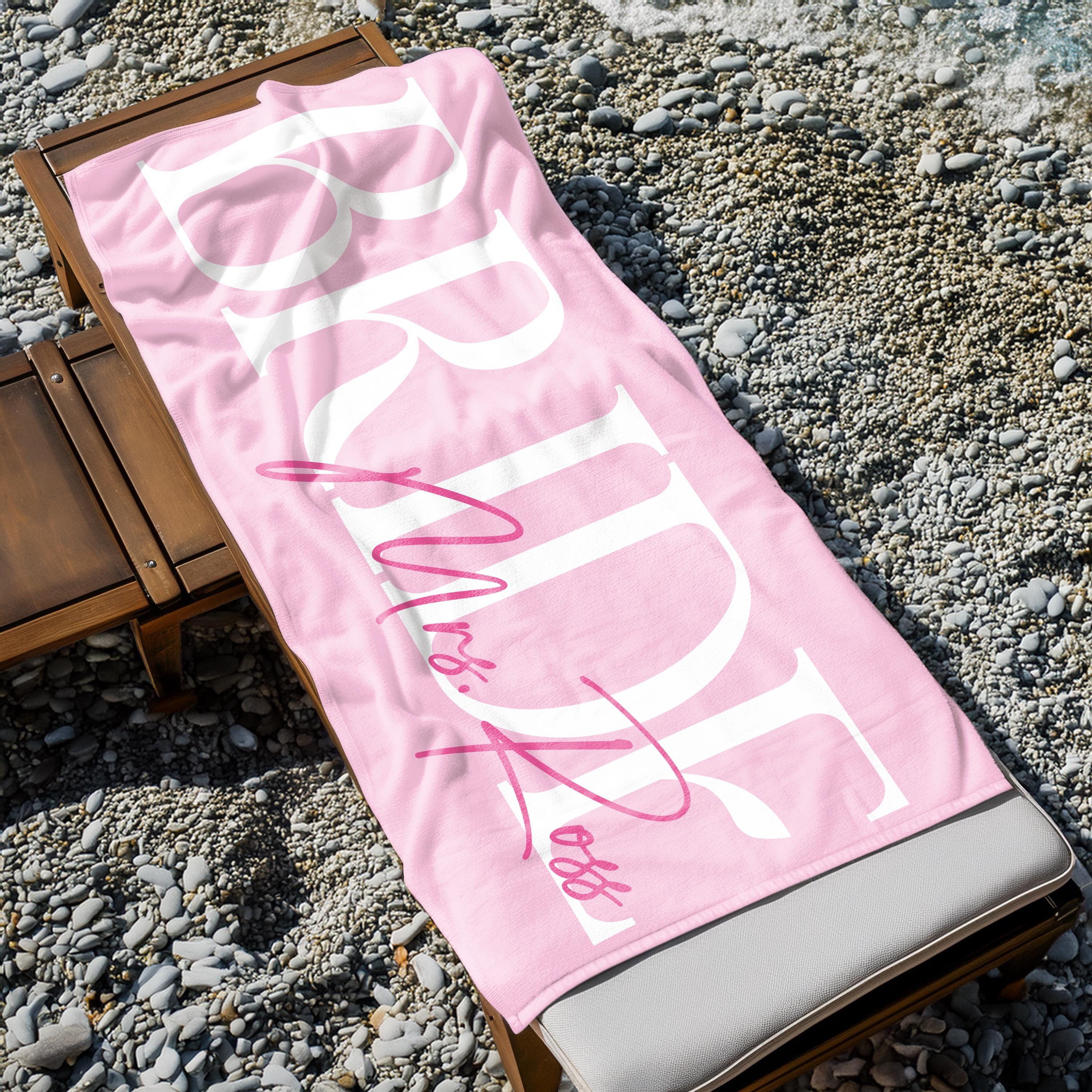 Personalized Bride Beach Towels, Bride Custom Beach Towel, Custom Vacation Gift, Honeymoon/Bachelorette Trip, Bridal Shower Gift