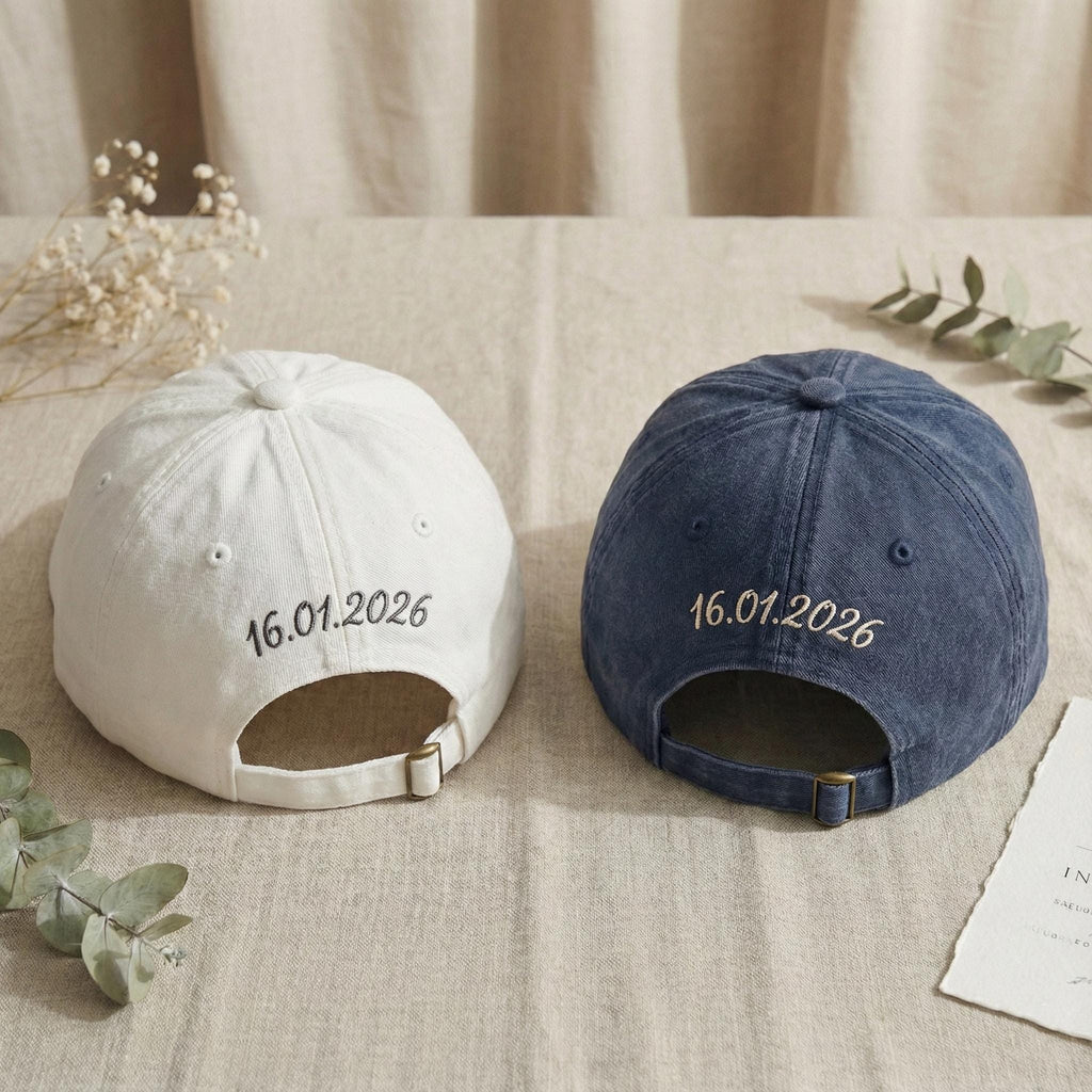 Custom Hubby Wifey Embroidered Washed Baseball Cap, Custom Date Wedding Gift Hat, Bachelorette Party Dad Hat, Engagement Gift, Bride Hat
