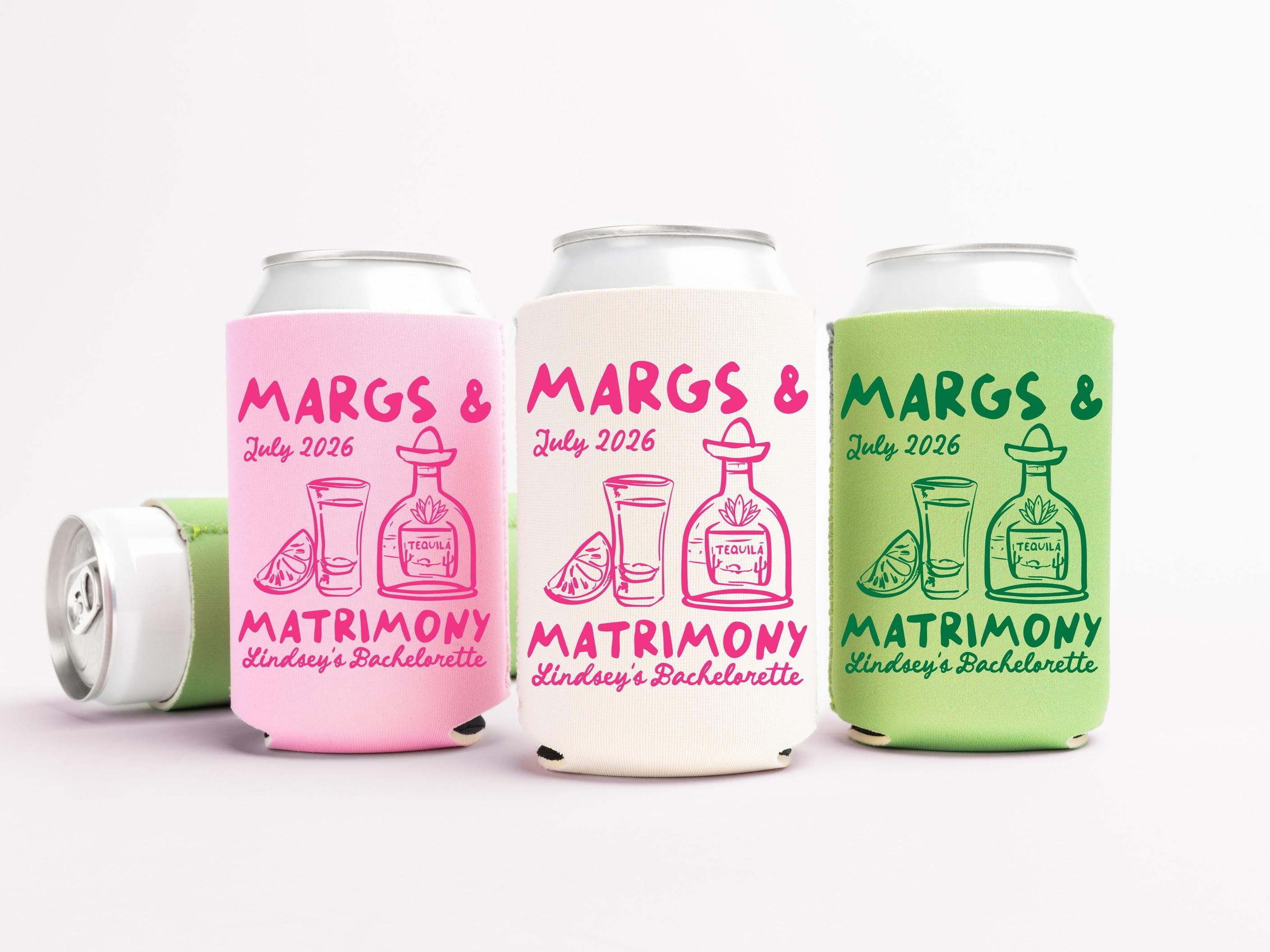 Margs and Matrimony Bachelorette Can Coolers, Personalized Can Sleeves, Custom Beach Bachelorette Party Favors, Mexico Bachelorette