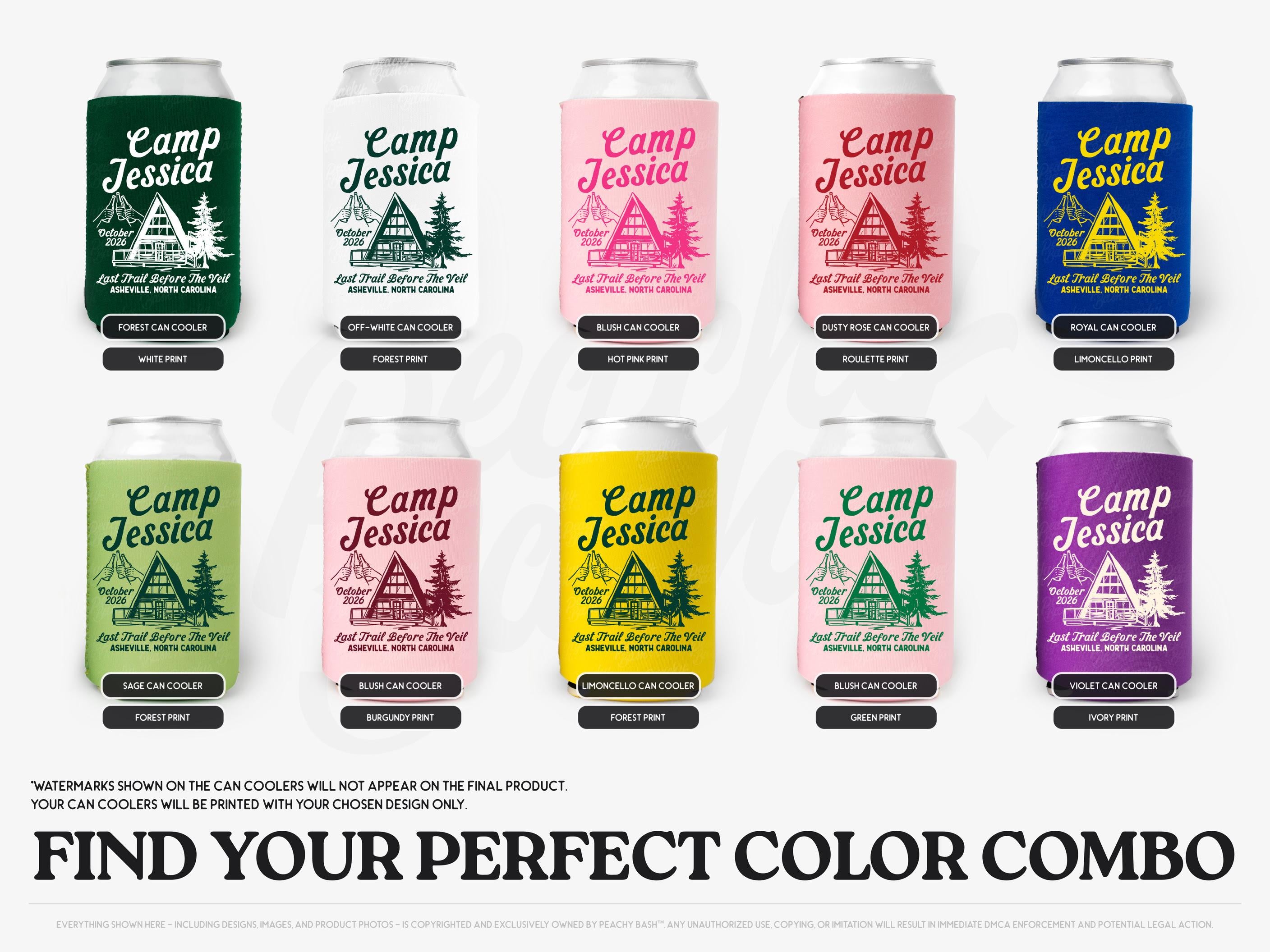 Camp Bachelorette Can Coolers, Personalized Lake Club Bachelorette Drink Can Sleeves, Camping Bachelorette Party Favors, Cabin Girls Trip