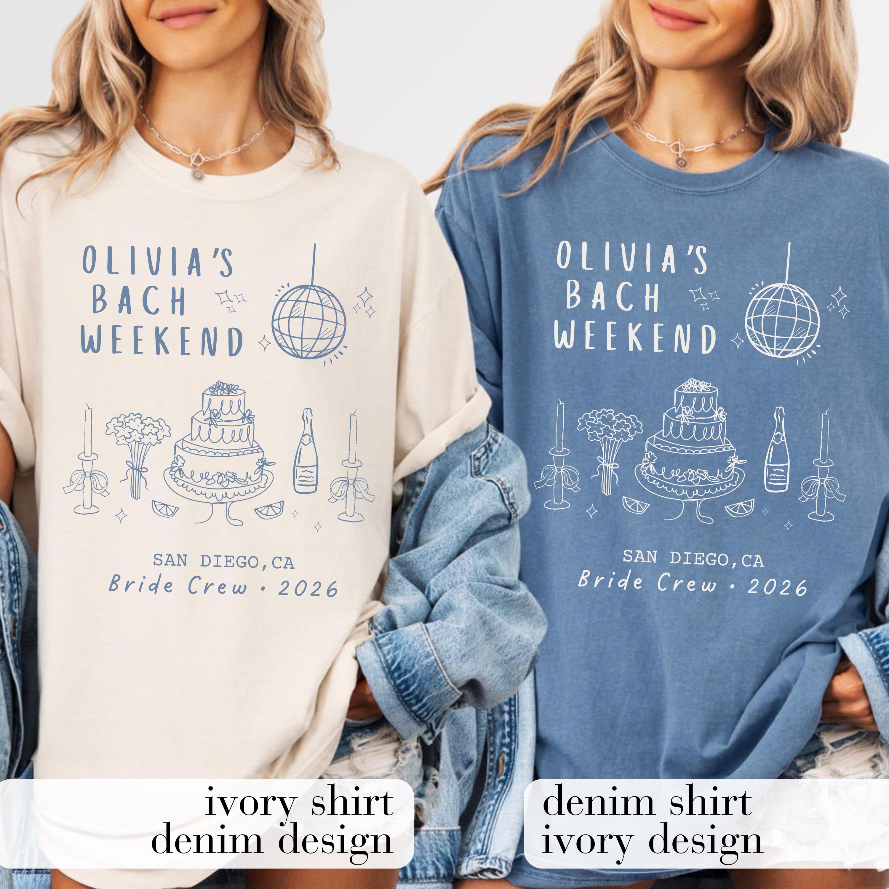 Bachelorette Weekend Shirt for Bride Crew – Personalized Name, Destination & Year, Disco Ball Cake Party Tee for San Diego Trip