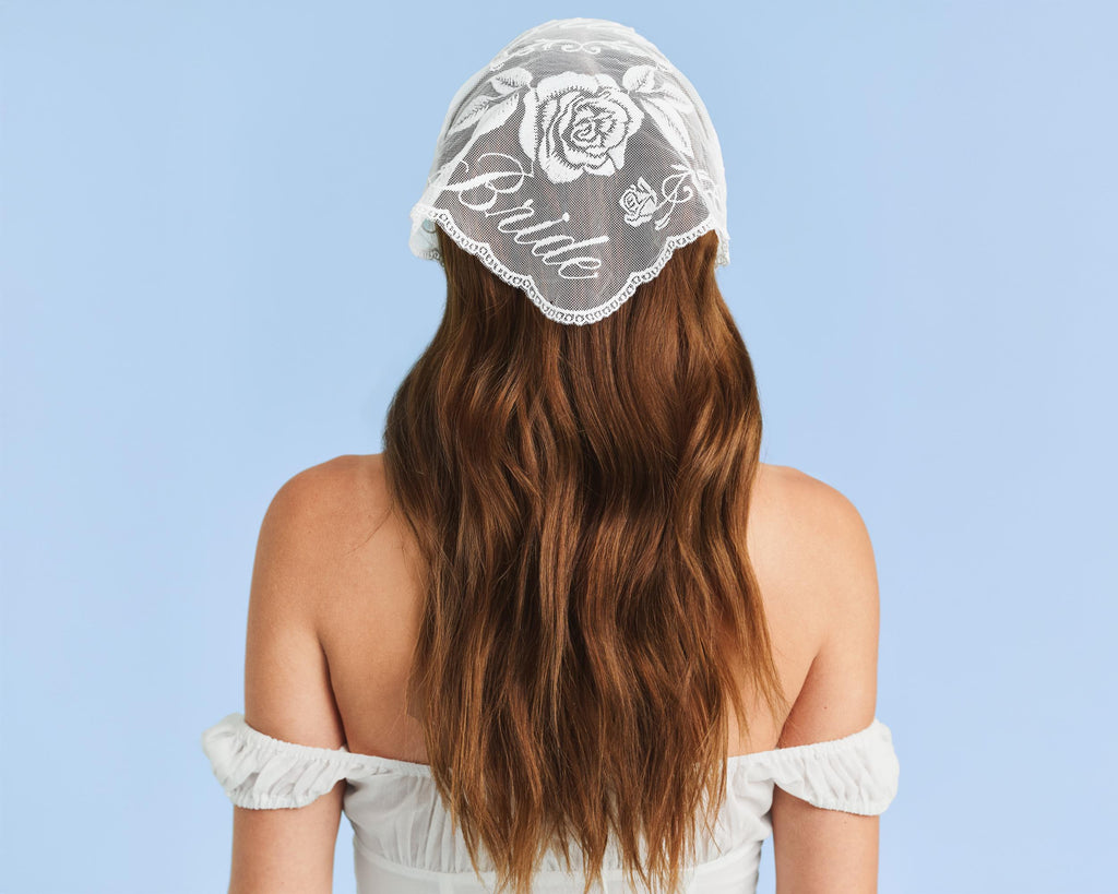 xo, Fetti Bride Lace Headscarf - White Embroidered Head Scarf Bachelorette Party Bridal Shower Engagement Gift Hair Accessories Bride To Be
