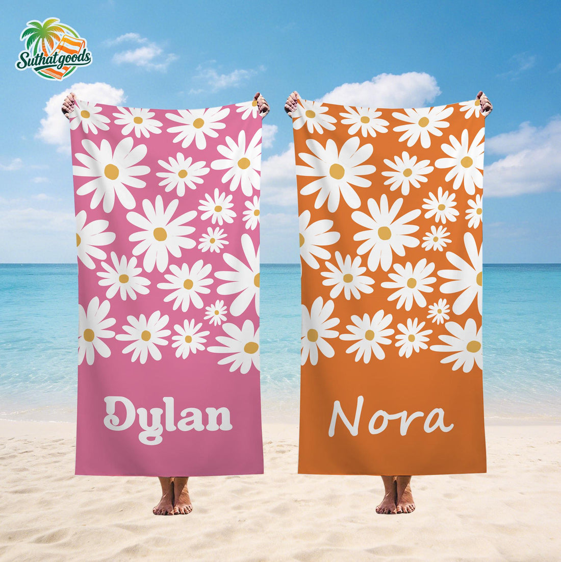 Personalized Beach Towel,Daisy Floral Towel,Nurse Week Gift,Boho Beach Towel,Custom Name Pool Party Towel,Bachelorette Party Favor,GirlsTrip