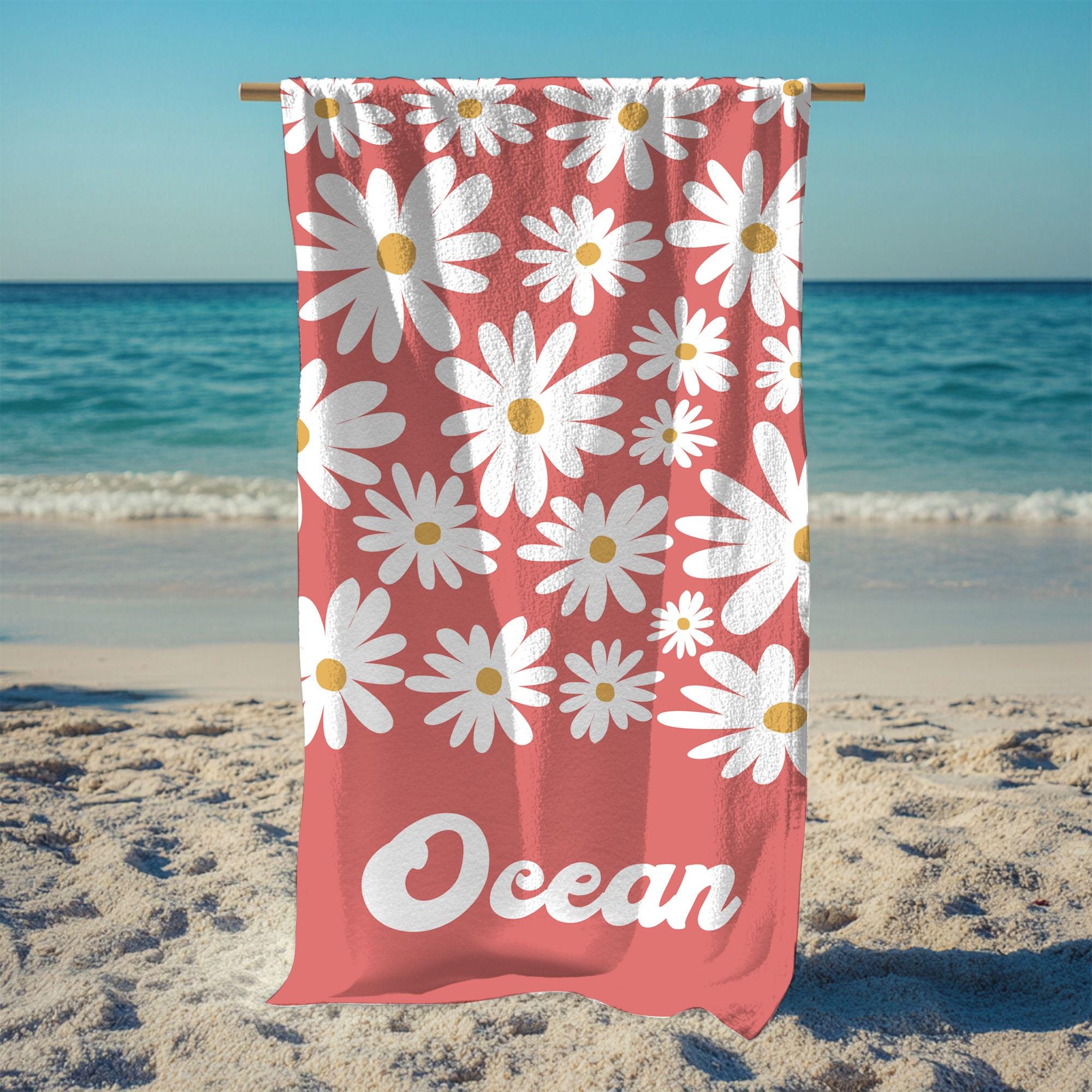 Personalized Beach Towel,Daisy Floral Towel,Nurse Week Gift,Boho Beach Towel,Custom Name Pool Party Towel,Bachelorette Party Favor,GirlsTrip
