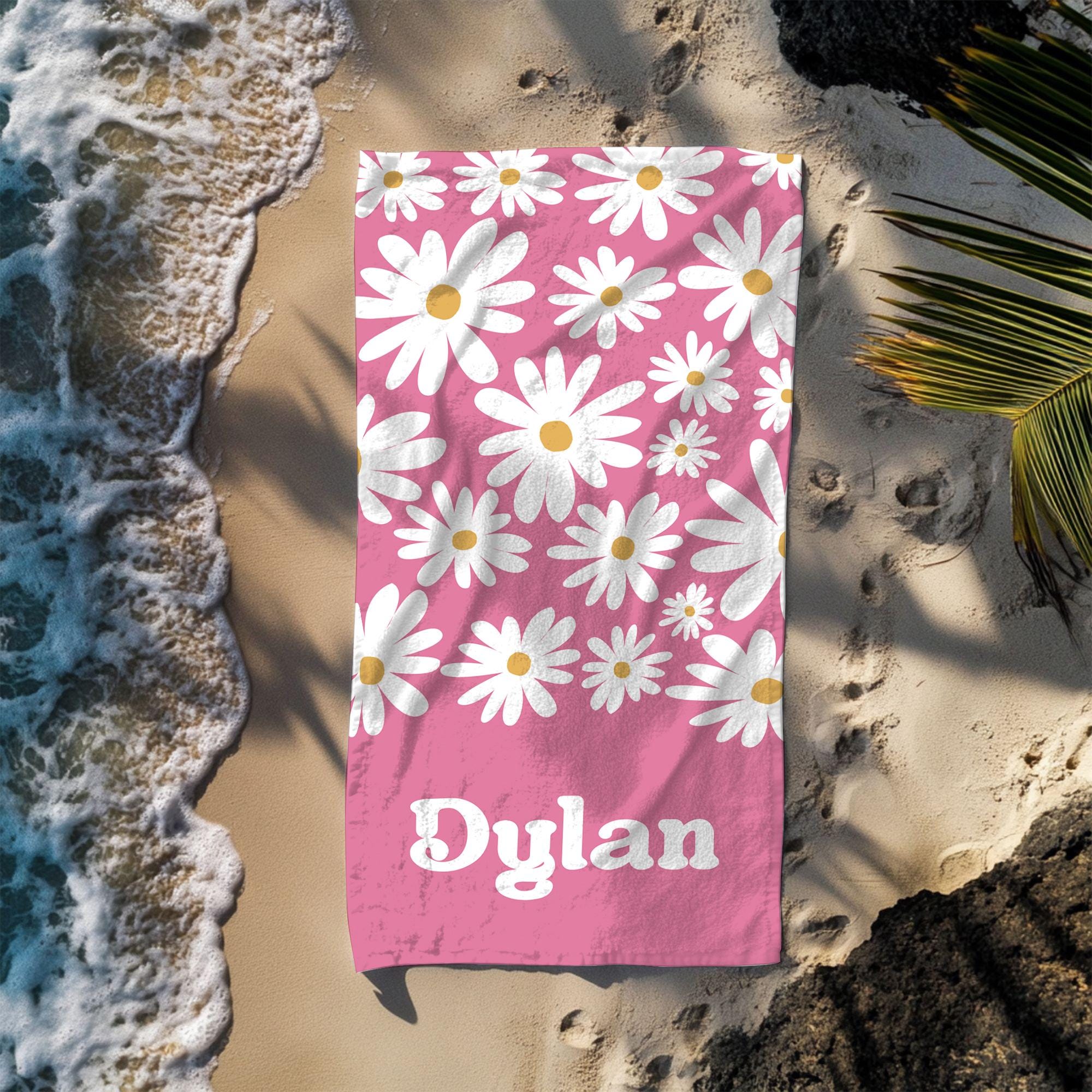 Personalized Beach Towel,Daisy Floral Towel,Nurse Week Gift,Boho Beach Towel,Custom Name Pool Party Towel,Bachelorette Party Favor,GirlsTrip