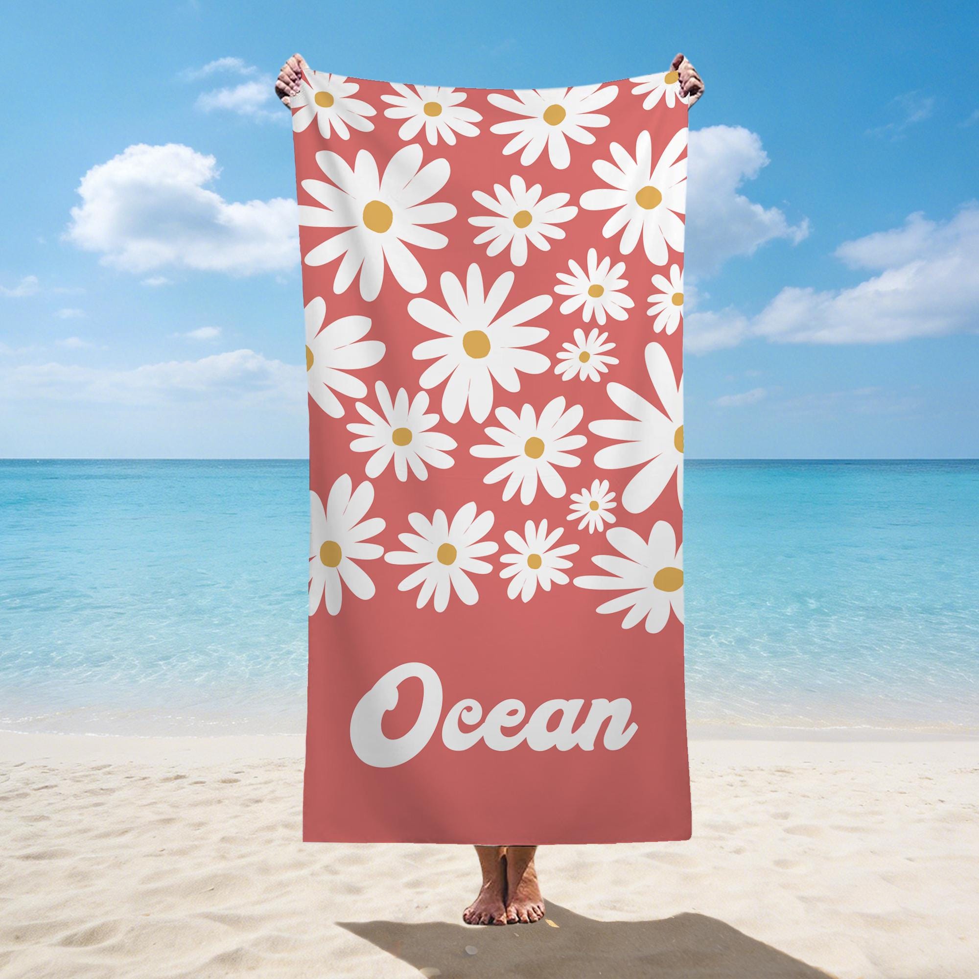 Personalized Beach Towel,Daisy Floral Towel,Nurse Week Gift,Boho Beach Towel,Custom Name Pool Party Towel,Bachelorette Party Favor,GirlsTrip