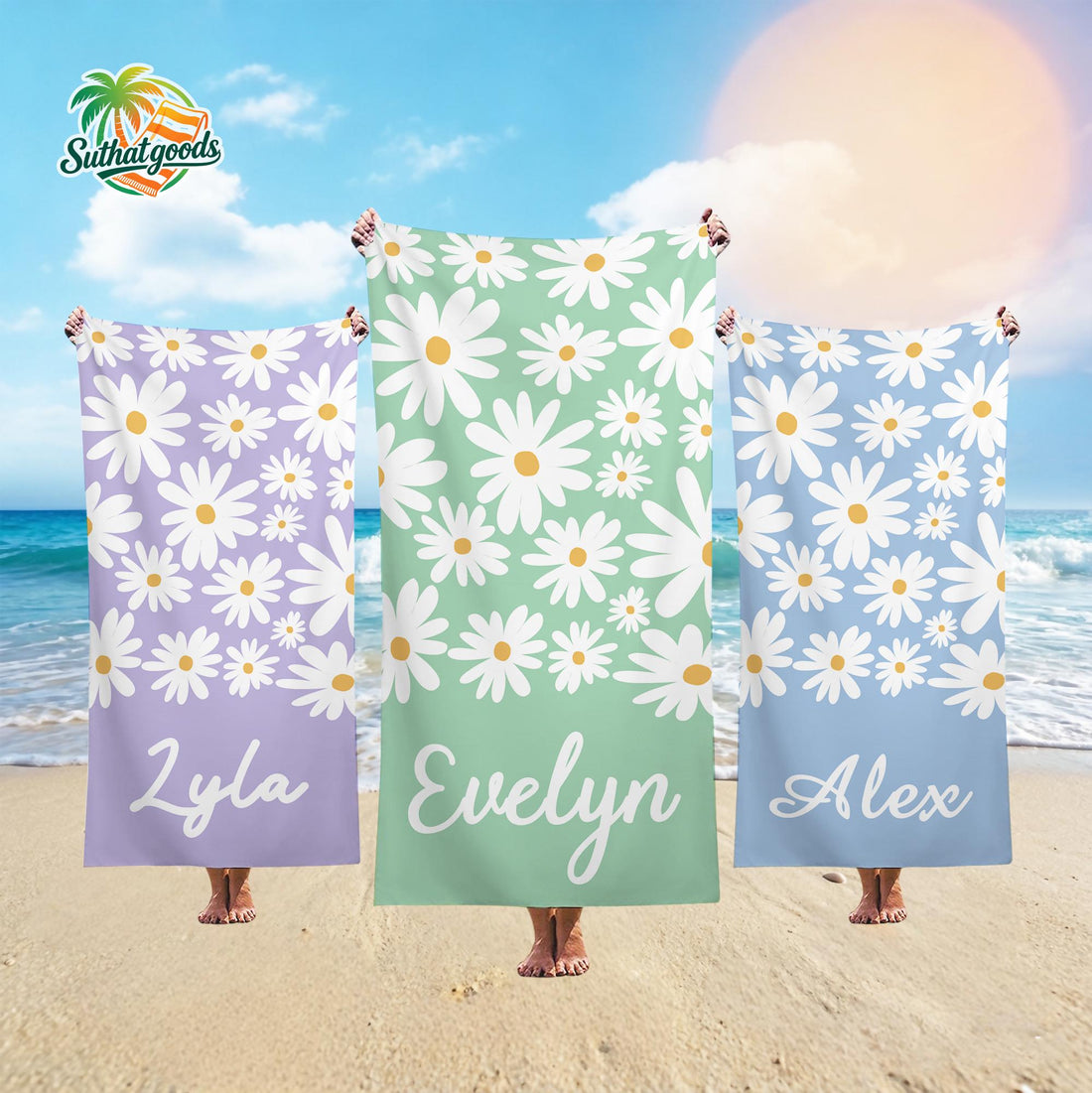 Personalized Beach Towel,Daisy Floral Towel,Nurse Week Gift,Boho Beach Towel,Custom Name Pool Party Towel,Bachelorette Party Favor,GirlsTrip