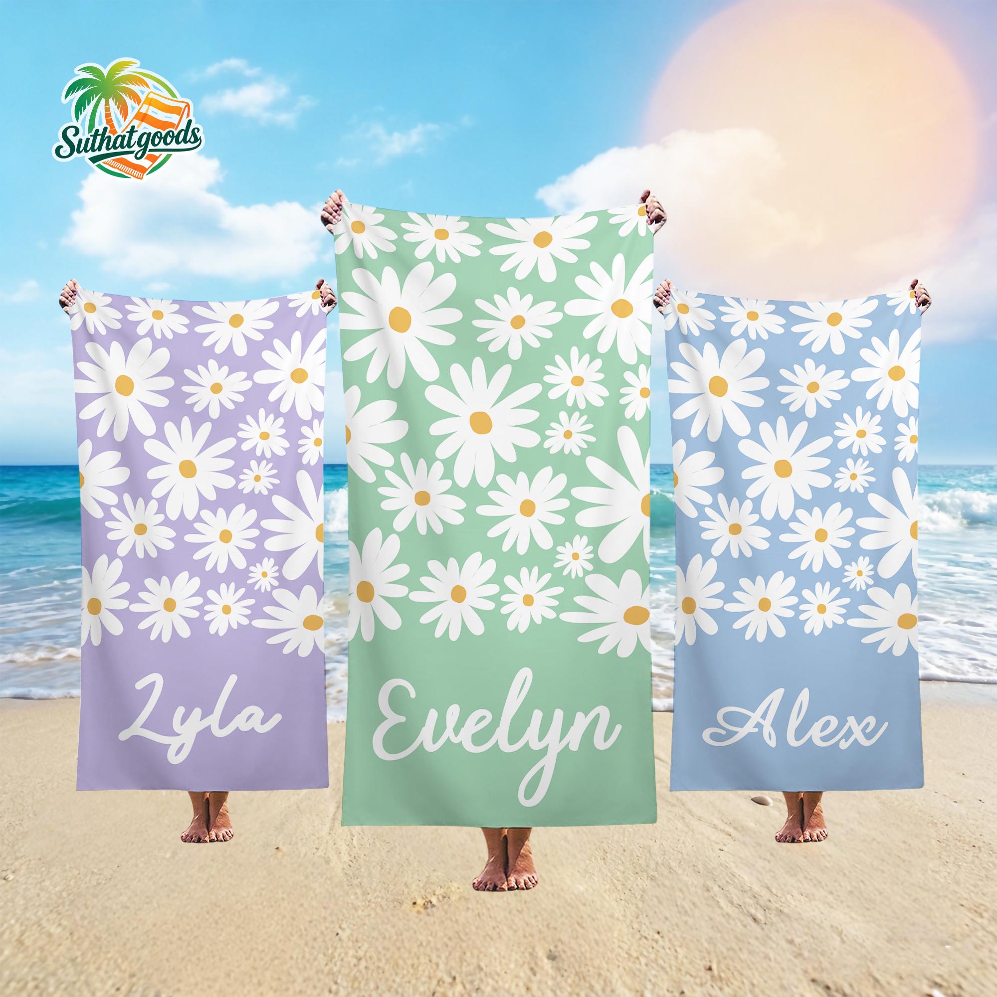 Personalized Beach Towel,Daisy Floral Towel,Nurse Week Gift,Boho Beach Towel,Custom Name Pool Party Towel,Bachelorette Party Favor,GirlsTrip