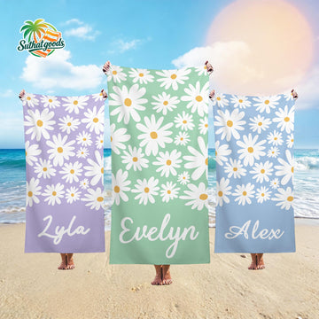 Personalized Beach Towel,Daisy Floral Towel,Nurse Week Gift,Boho Beach Towel,Custom Name Pool Party Towel,Bachelorette Party Favor,GirlsTrip