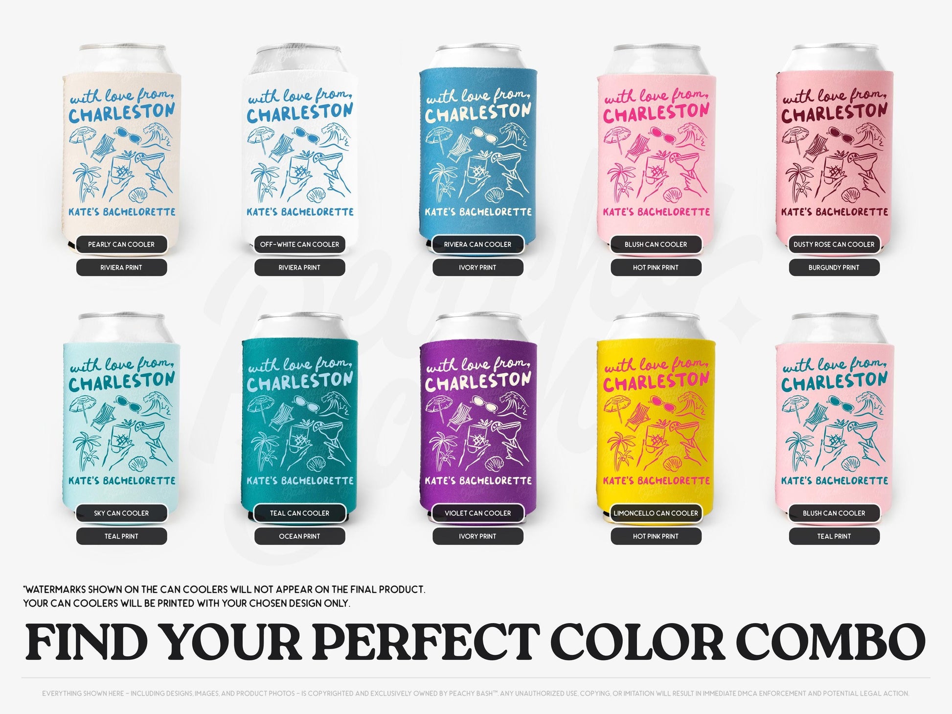 With Love From Charleston Bachelorette Can Cooler - Custom Beach Bachelorette Party Favors - Personalized Cozies in Regular and Slim Size