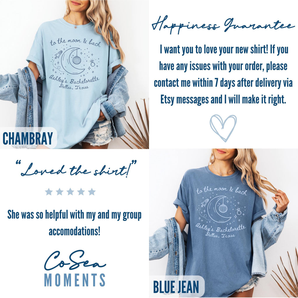 To The Moon and Bach Shirts, Custom Celestial Bachelorette Party T-Shirt, Space Girls Trip Tee