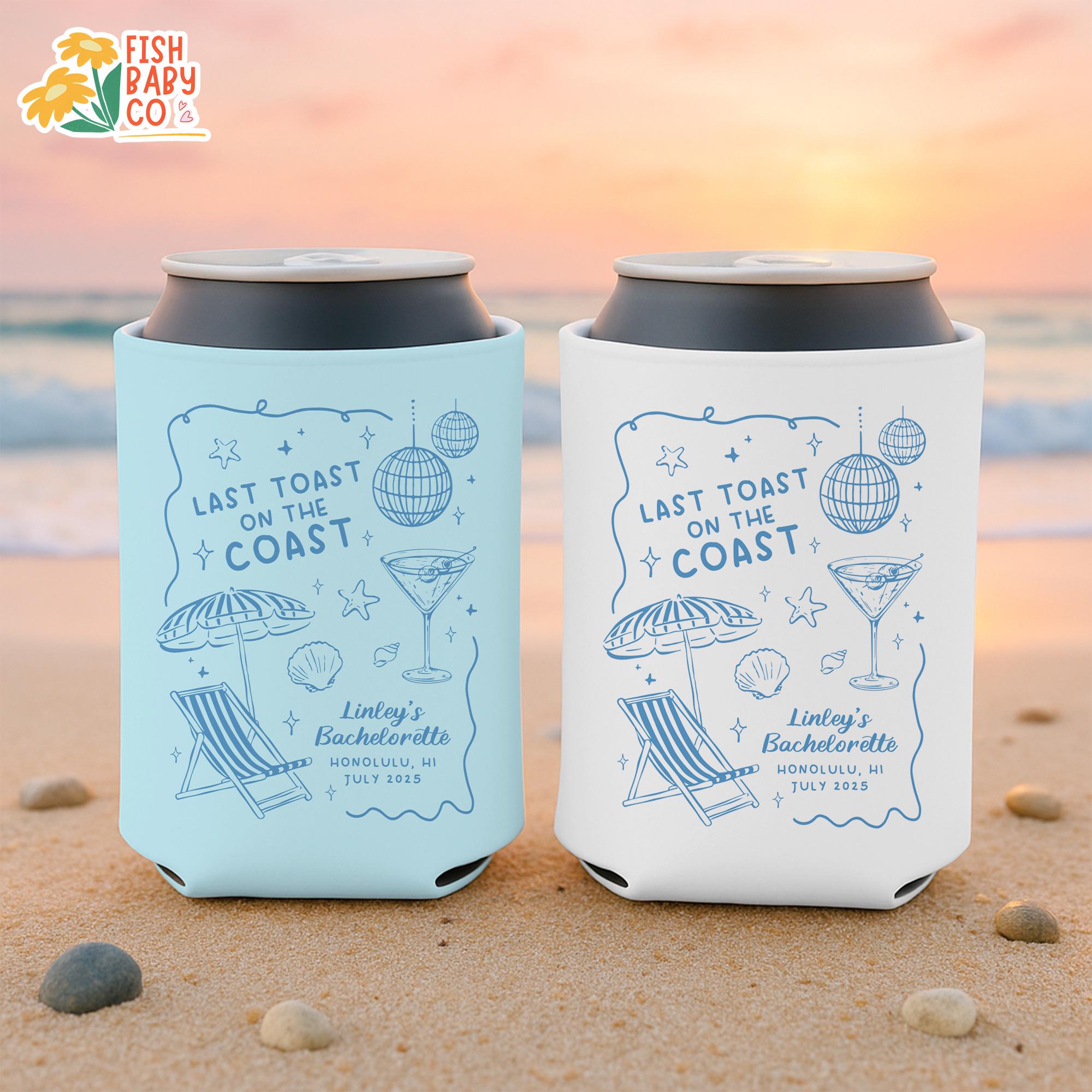 Last Toast On The Coast Bachelorette Can Cooler, Beach Bachelorette Party Can Holder, Coastal Bachelorette Party Favors, Bridal Club Gifts