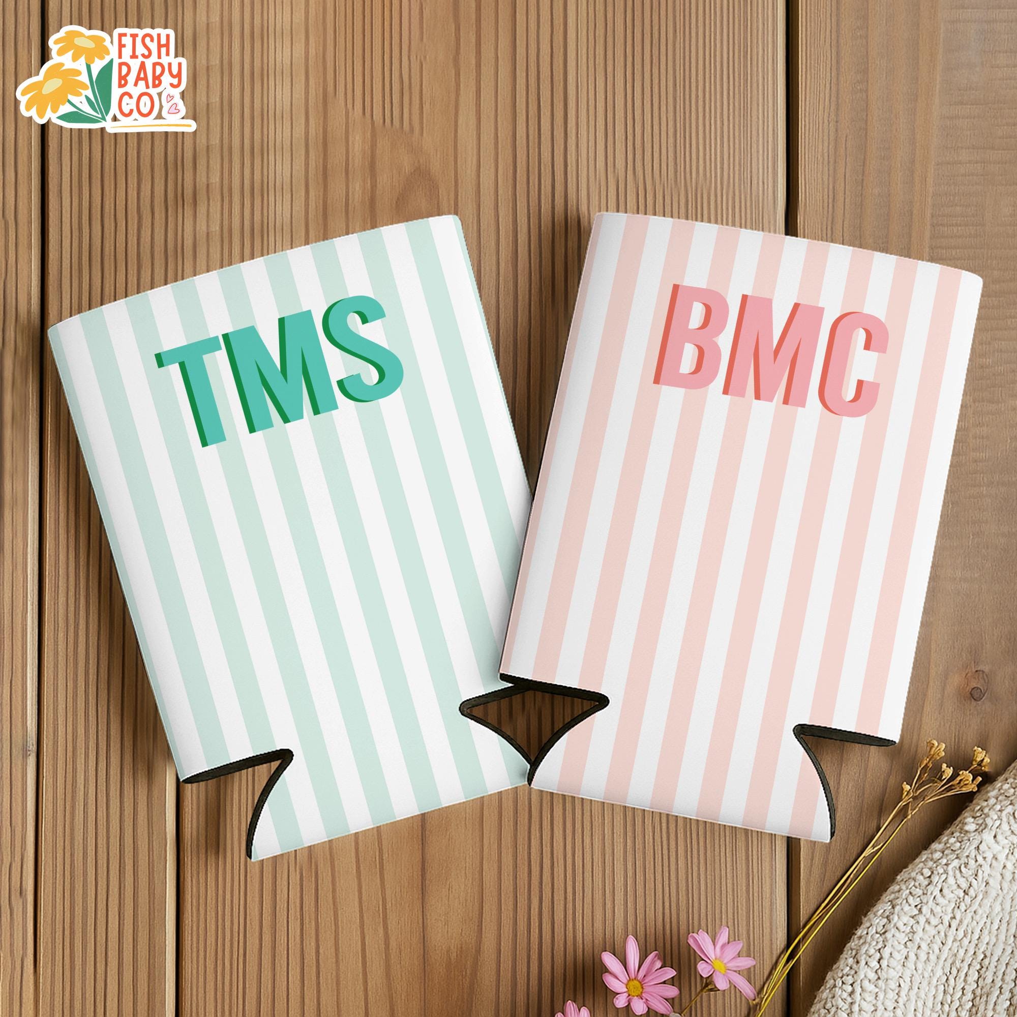 Monogram Bachelorette Slim Can Cooler, Personalized Name Coastal Bach Club Drink Sleeves, Beach Bachelorette Bridal Party Favors