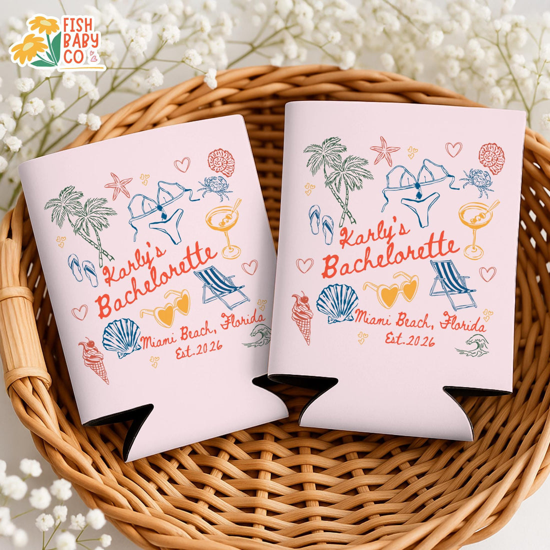 Coastal Bachelorette Party Can Cooler, Beach Bachelorette Drink Sleeves, Bachelorette Party Favors, Miami Bach Club Bridal Party Can Holder