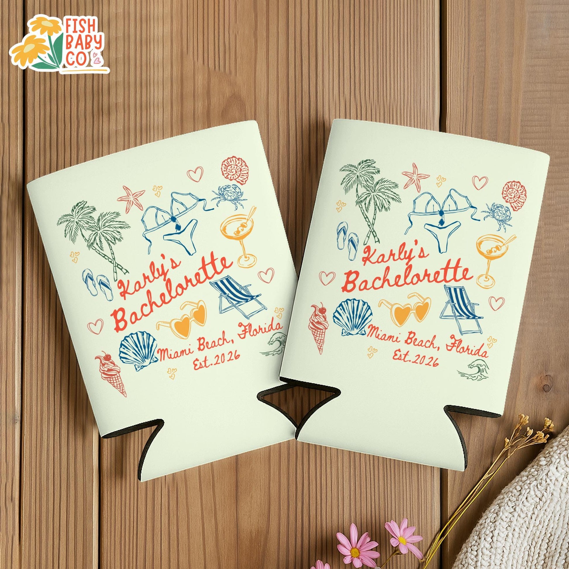 Coastal Bachelorette Party Can Cooler, Beach Bachelorette Drink Sleeves, Bachelorette Party Favors, Miami Bach Club Bridal Party Can Holder