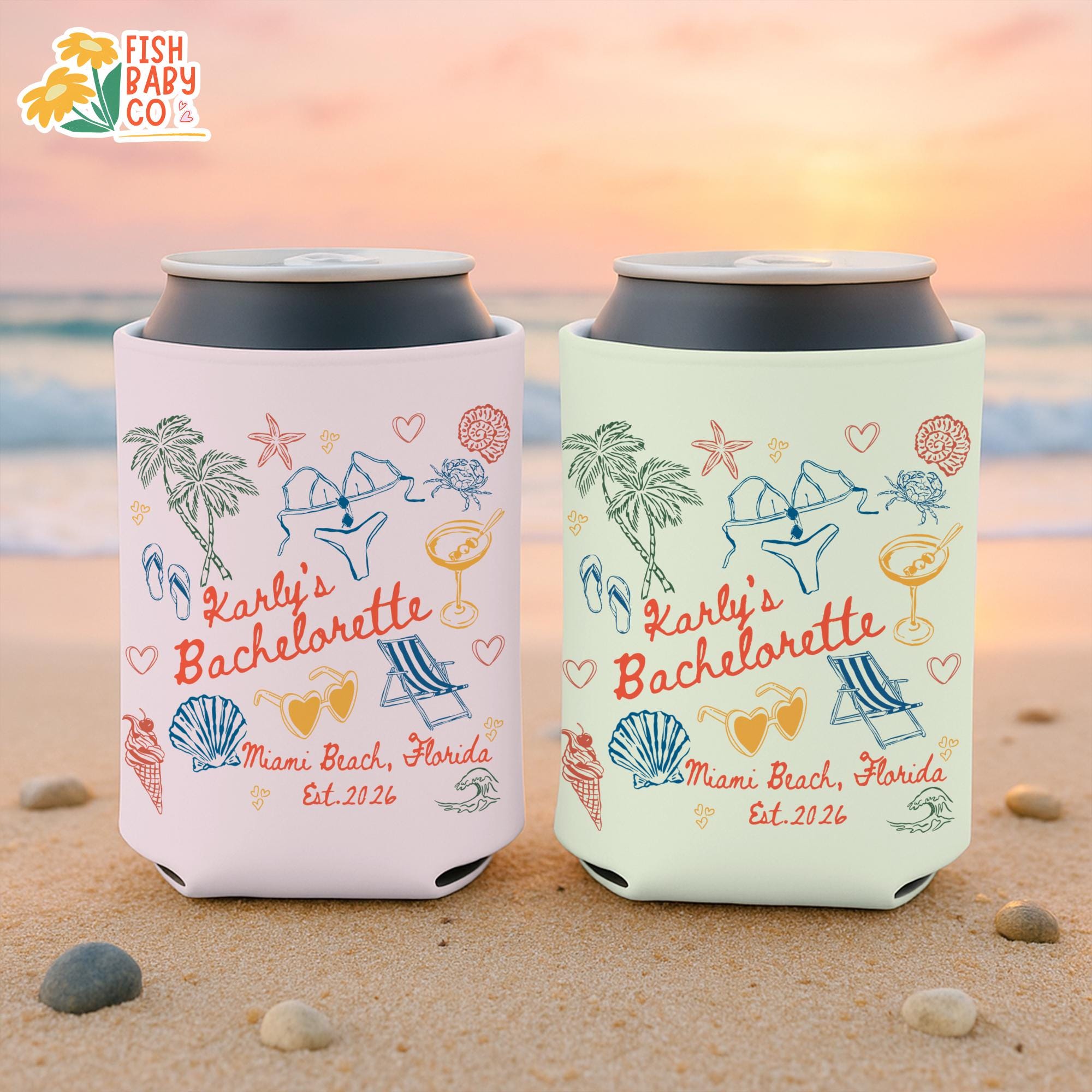 Coastal Bachelorette Party Can Cooler, Beach Bachelorette Drink Sleeves, Bachelorette Party Favors, Miami Bach Club Bridal Party Can Holder