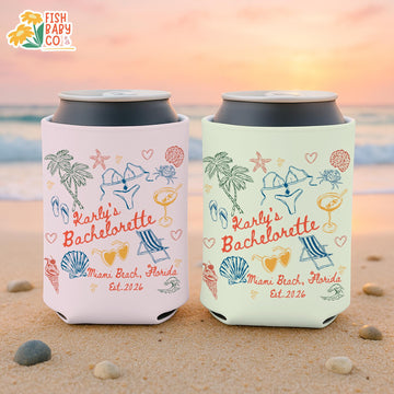 Coastal Bachelorette Party Can Cooler, Beach Bachelorette Drink Sleeves, Bachelorette Party Favors, Miami Bach Club Bridal Party Can Holder
