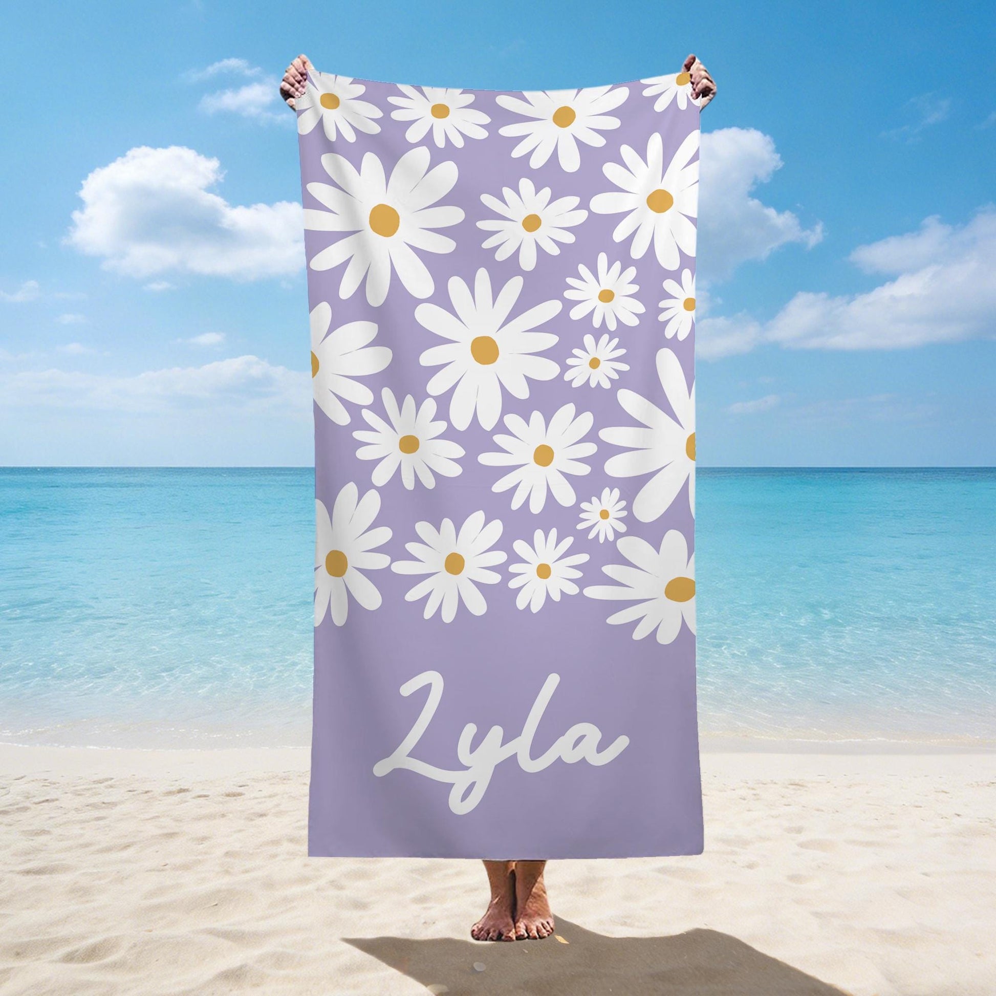 Personalized Beach Towel,Daisy Floral Towel,Nurse Week Gift,Boho Beach Towel,Custom Name Pool Party Towel,Bachelorette Party Favor,GirlsTrip