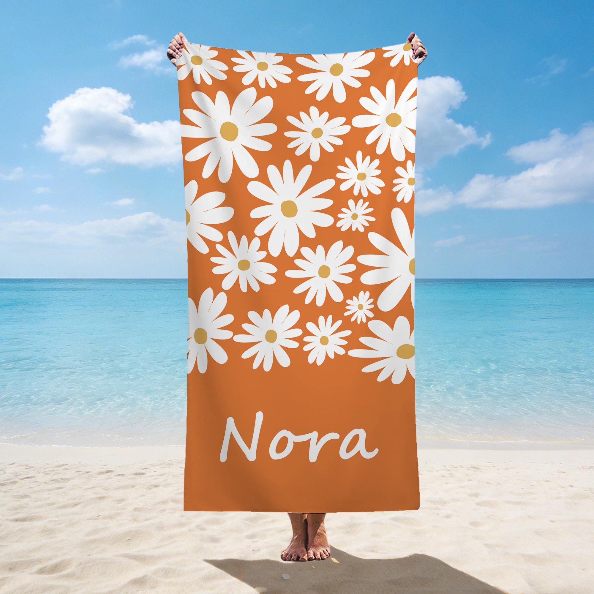 Personalized Beach Towel,Daisy Floral Towel,Nurse Week Gift,Boho Beach Towel,Custom Name Pool Party Towel,Bachelorette Party Favor,GirlsTrip
