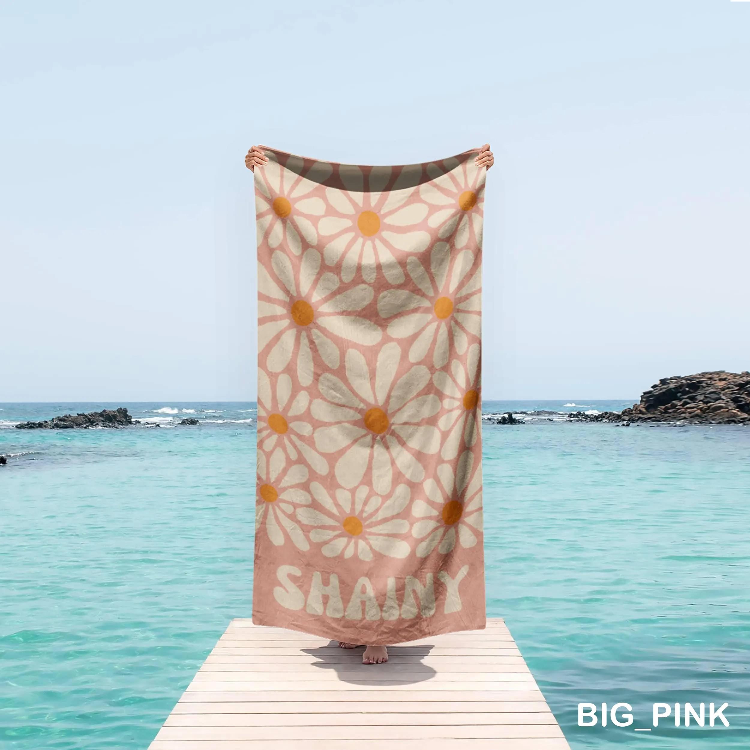 Personalized Daisy Beach Towel: 70s Boho Custom Name Gift
