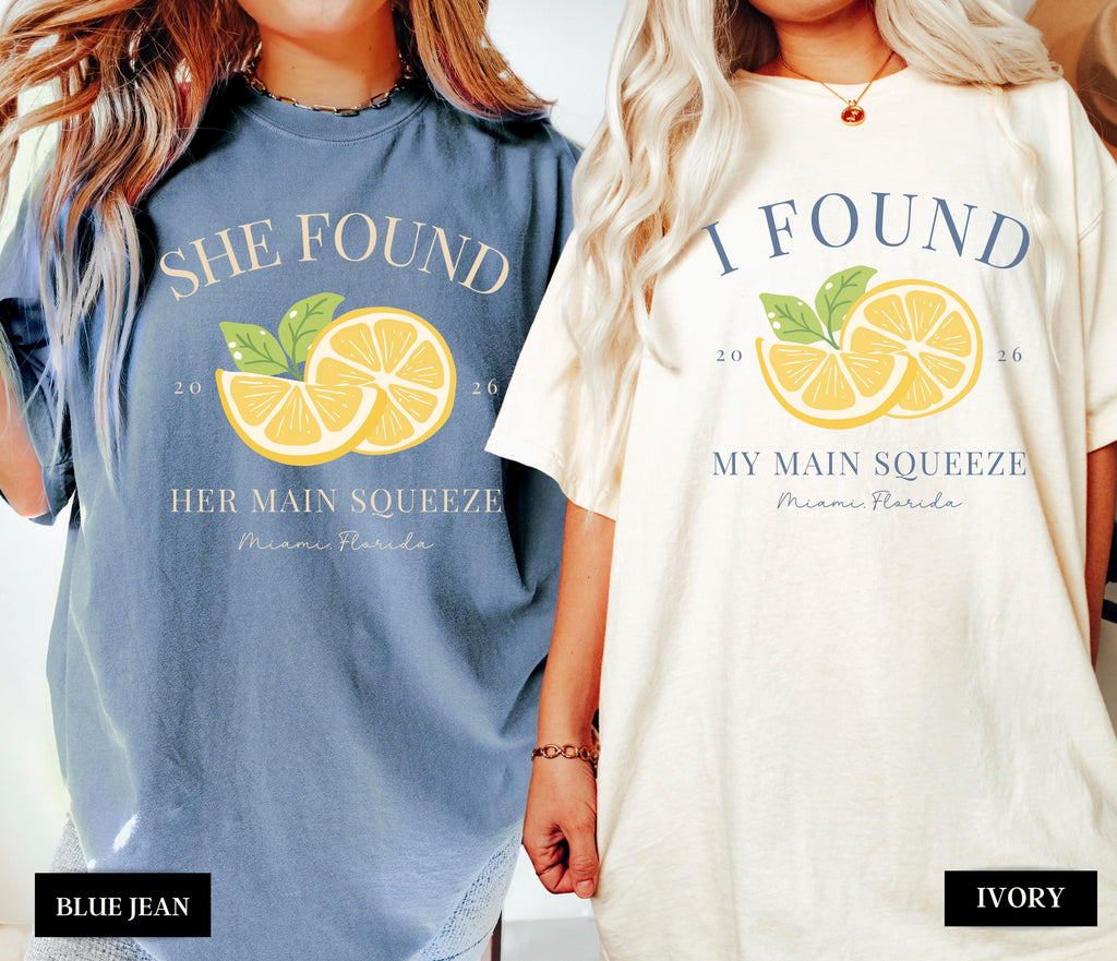 Bachelorette Party Shirts, Custom Bachelorette Shirts, She Found Her Main Squeeze, Lemon Bridal Party, Personalized Luxury Bachelorette