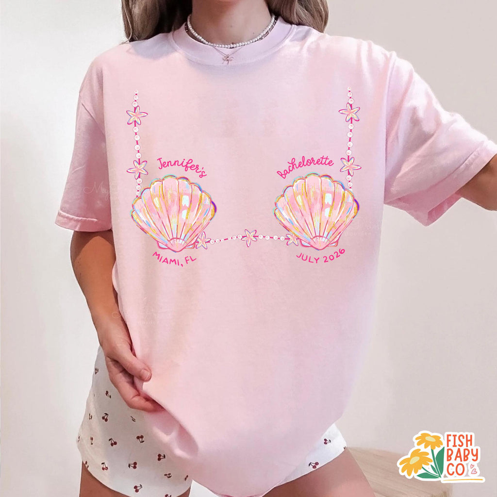 Custom Mermaid Bachelorette Shirts, Last Splash Beach Bachelorette, Last Toast On The Coast, Seashells Coastal Bridal Party Shirts
