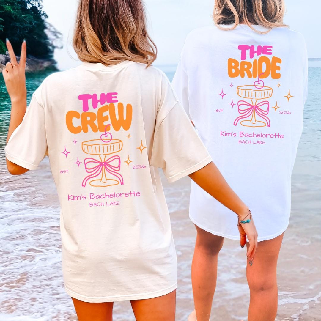Custom Coquette Hen Party Bachelorette Shirt Cherry Cocktail Pocket Print Back Print Personalized Bride Crew Matching JGA Shirts Aesthetic