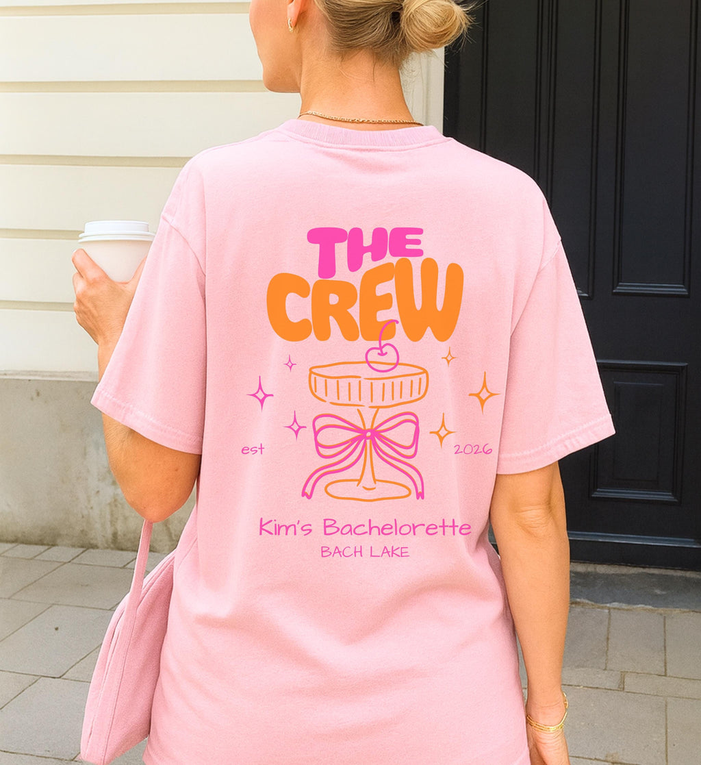Custom Coquette Hen Party Bachelorette Shirt Cherry Cocktail Pocket Print Back Print Personalized Bride Crew Matching JGA Shirts Aesthetic
