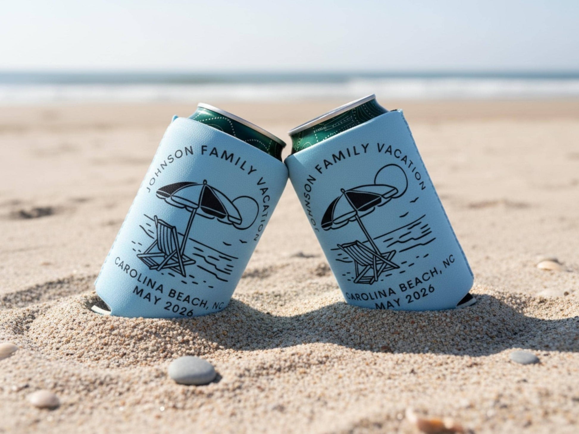 Personalized Neoprene Can Cooler: Beach Vacation, Family Reunion Favor
