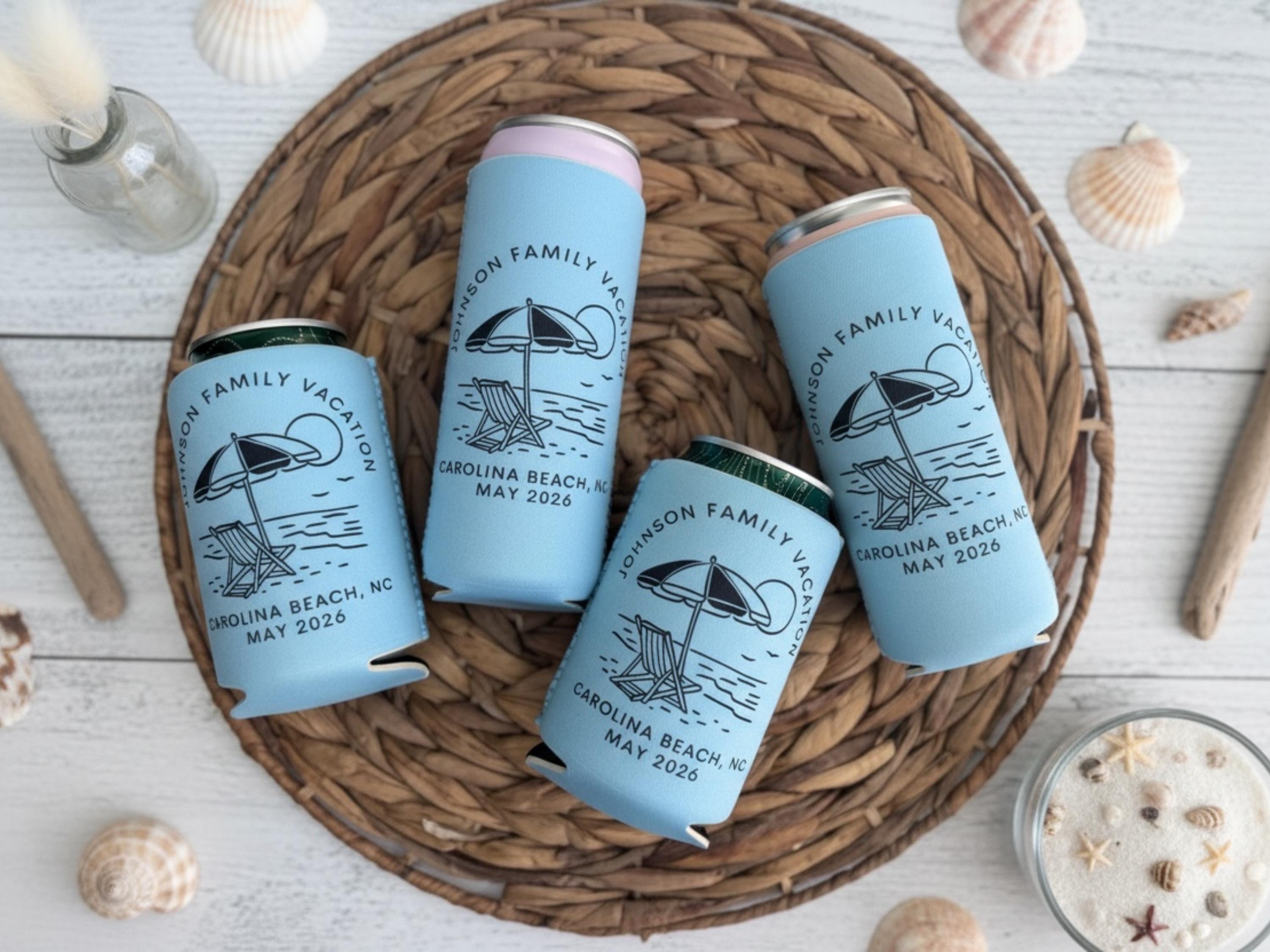 Personalized Neoprene Can Cooler: Beach Vacation, Family Reunion Favor