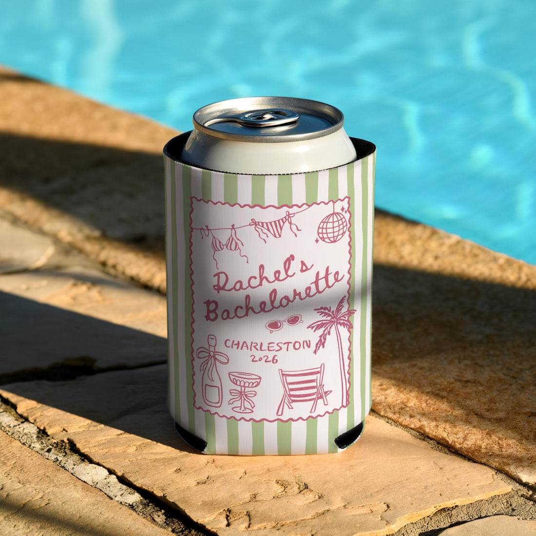 Personalized Beach Bachelorette Can Cooler: Coastal Bachelorette Party Favor