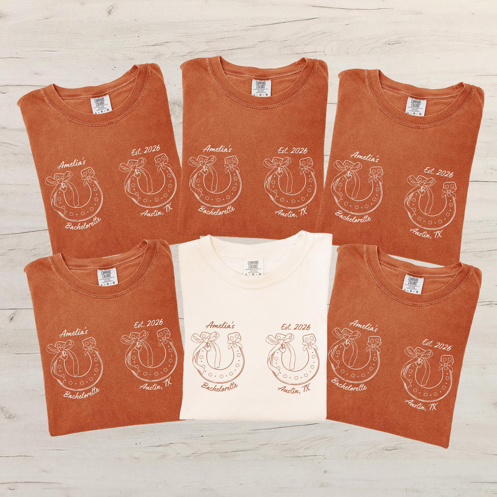 Comfort Colors® Horseshoe Bow Bride Crew T-shirts, Bachelorette Party Western Cowgirl Shirts, Western Wedding Shirt, Bridesmaid Shirt