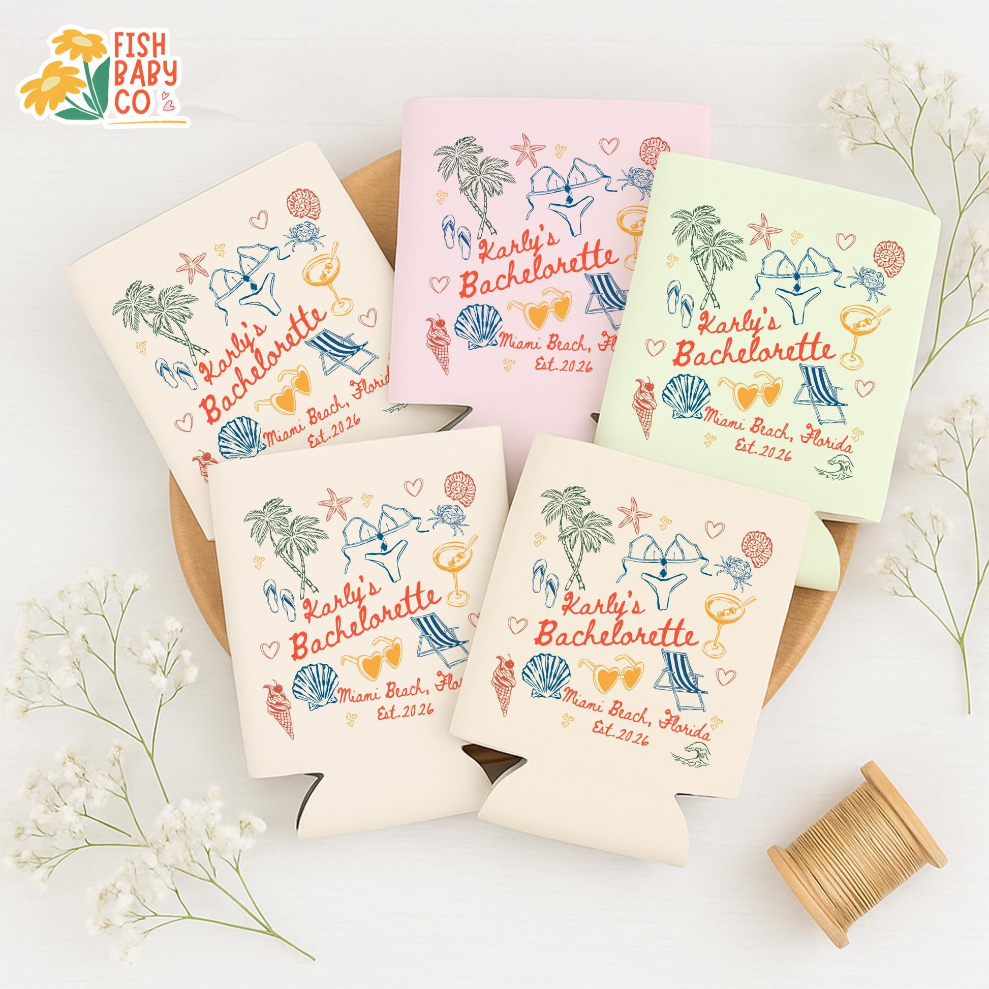 Coastal Bachelorette Party Can Cooler, Beach Bachelorette Drink Sleeves, Bachelorette Party Favors, Miami Bach Club Bridal Party Can Holder