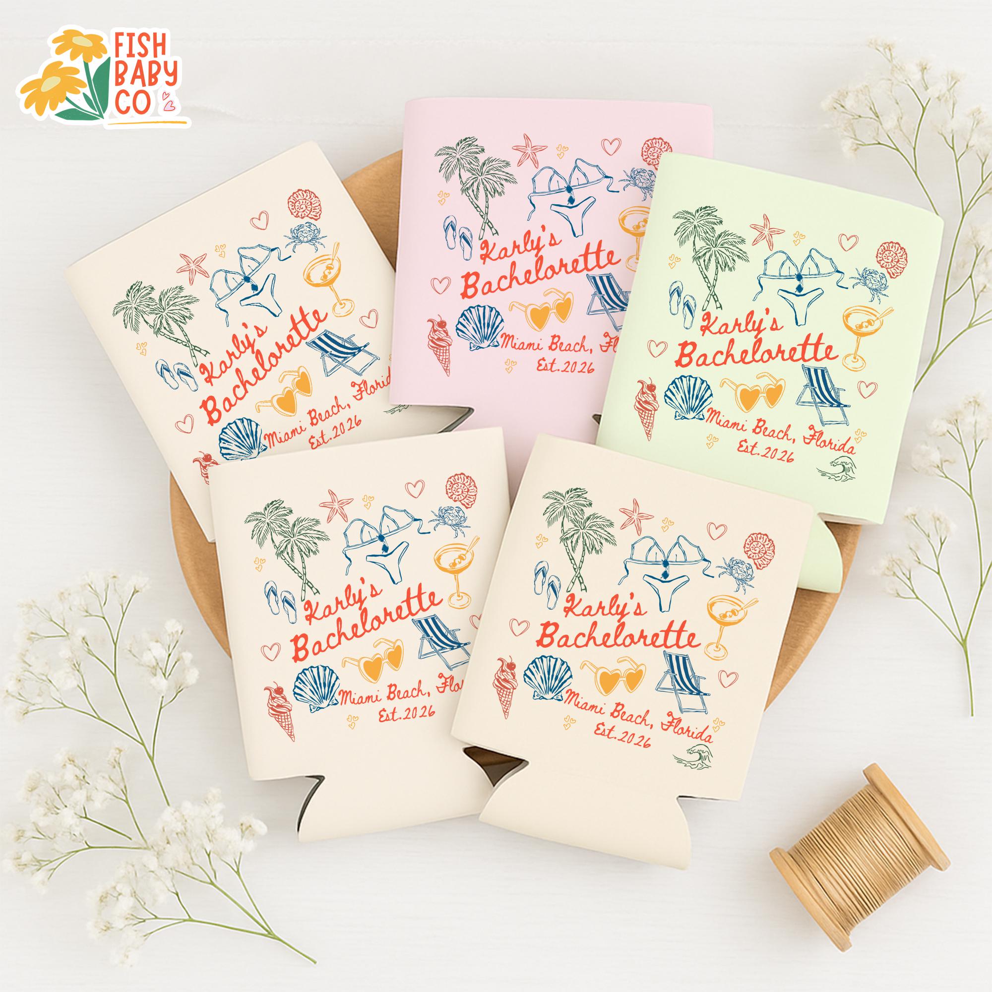 Coastal Bachelorette Party Can Cooler, Beach Bachelorette Drink Sleeves, Bachelorette Party Favors, Miami Bach Club Bridal Party Can Holder