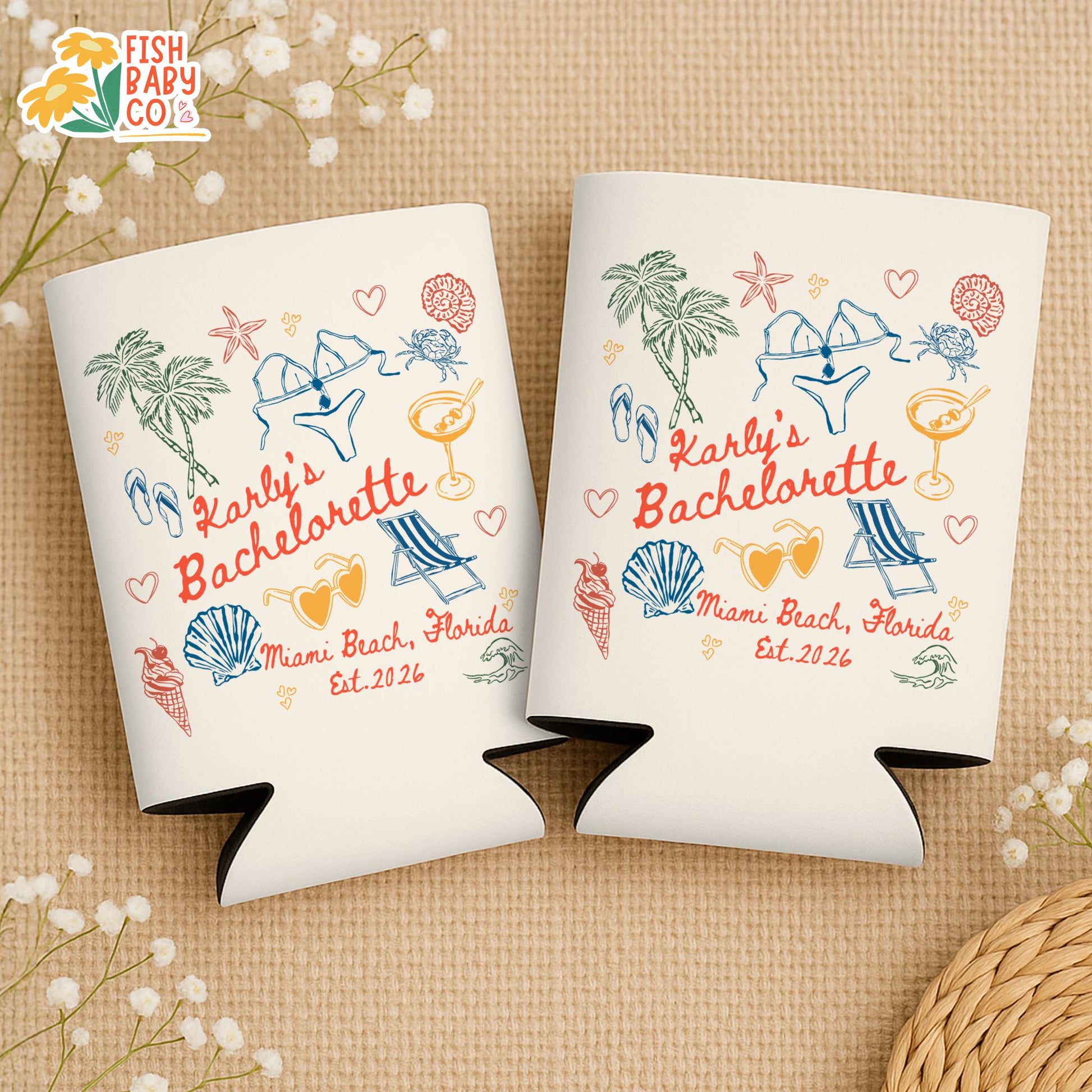 Coastal Bachelorette Party Can Cooler, Beach Bachelorette Drink Sleeves, Bachelorette Party Favors, Miami Bach Club Bridal Party Can Holder