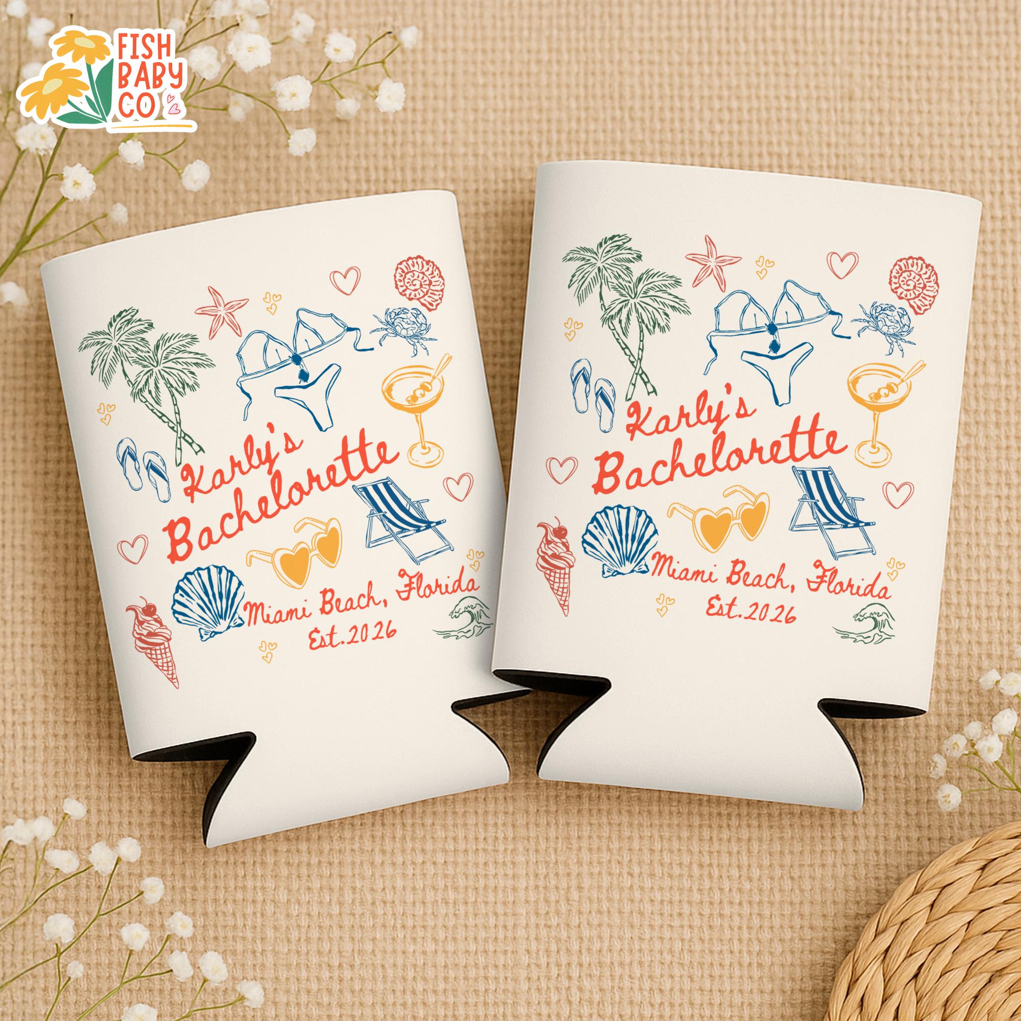 Coastal Bachelorette Party Can Cooler, Beach Bachelorette Drink Sleeves, Bachelorette Party Favors, Miami Bach Club Bridal Party Can Holder