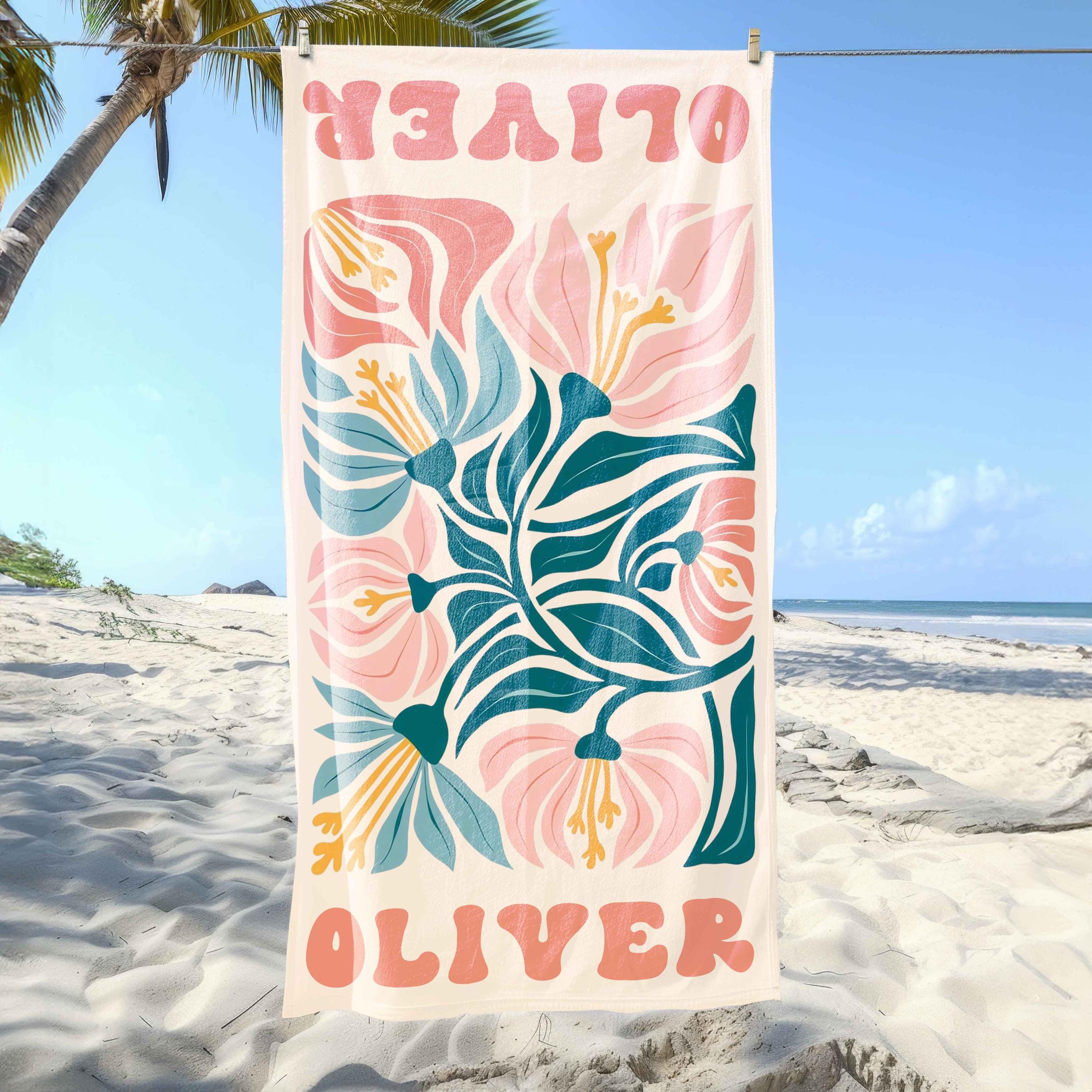 Personalized Retro Floral Beach Towel,Ideal Bachelorette Party Favor and Thoughtful Summer Present for Mom,Sister or Beach-Loving Friend
