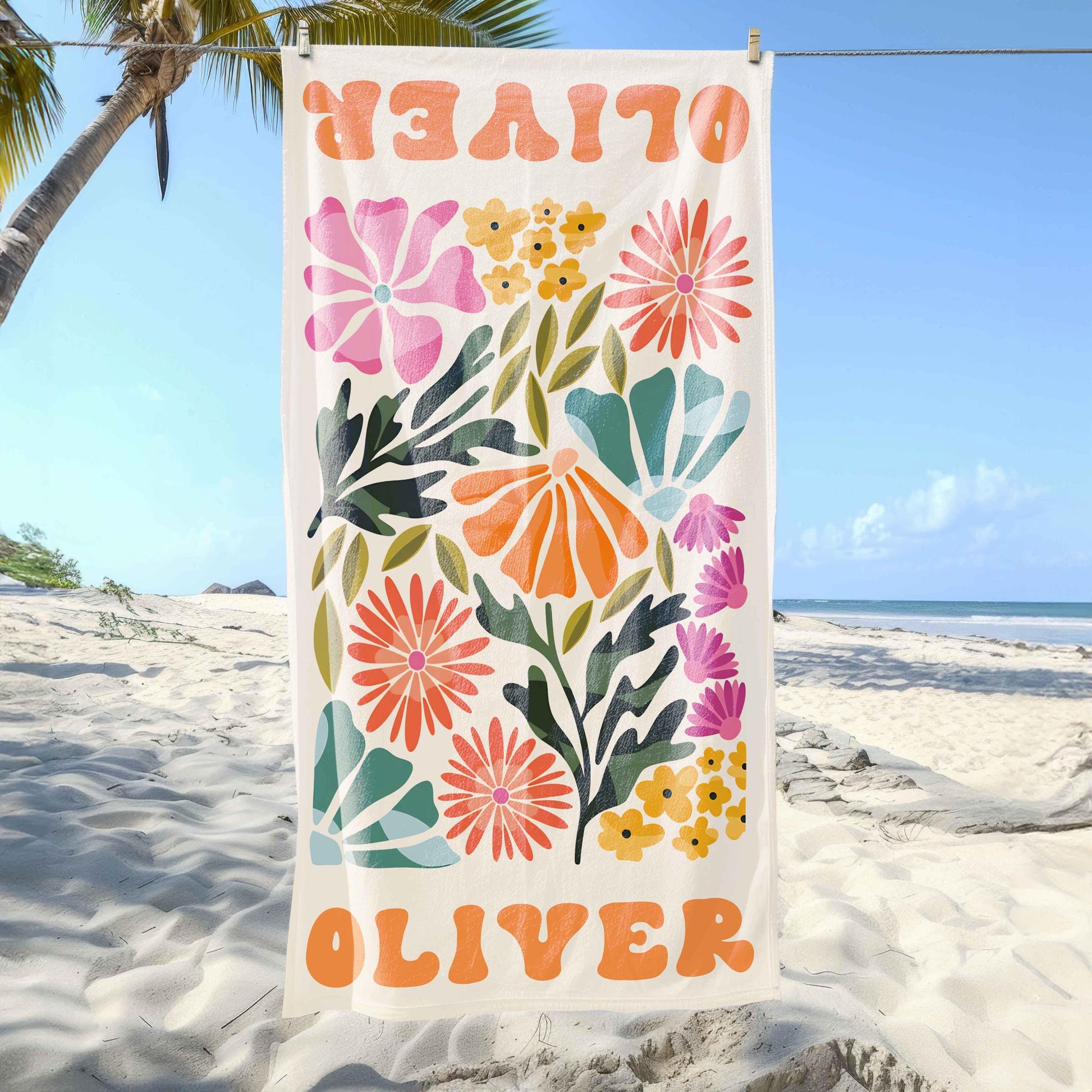 Personalized Retro Floral Beach Towel,Ideal Bachelorette Party Favor and Thoughtful Summer Present for Mom,Sister or Beach-Loving Friend