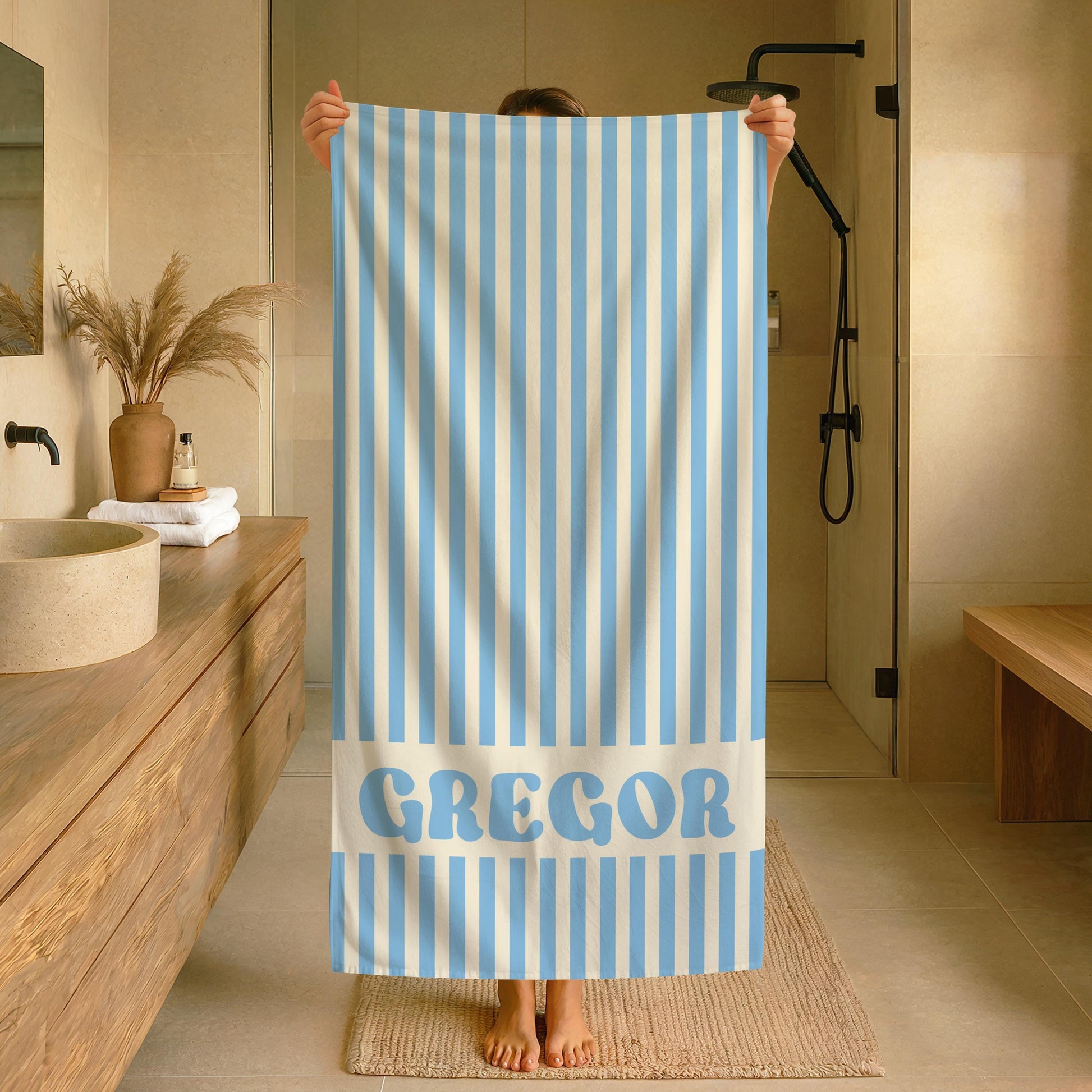 Personalized Groovy Striped Beach Towel: Custom Bachelorette Party Gift